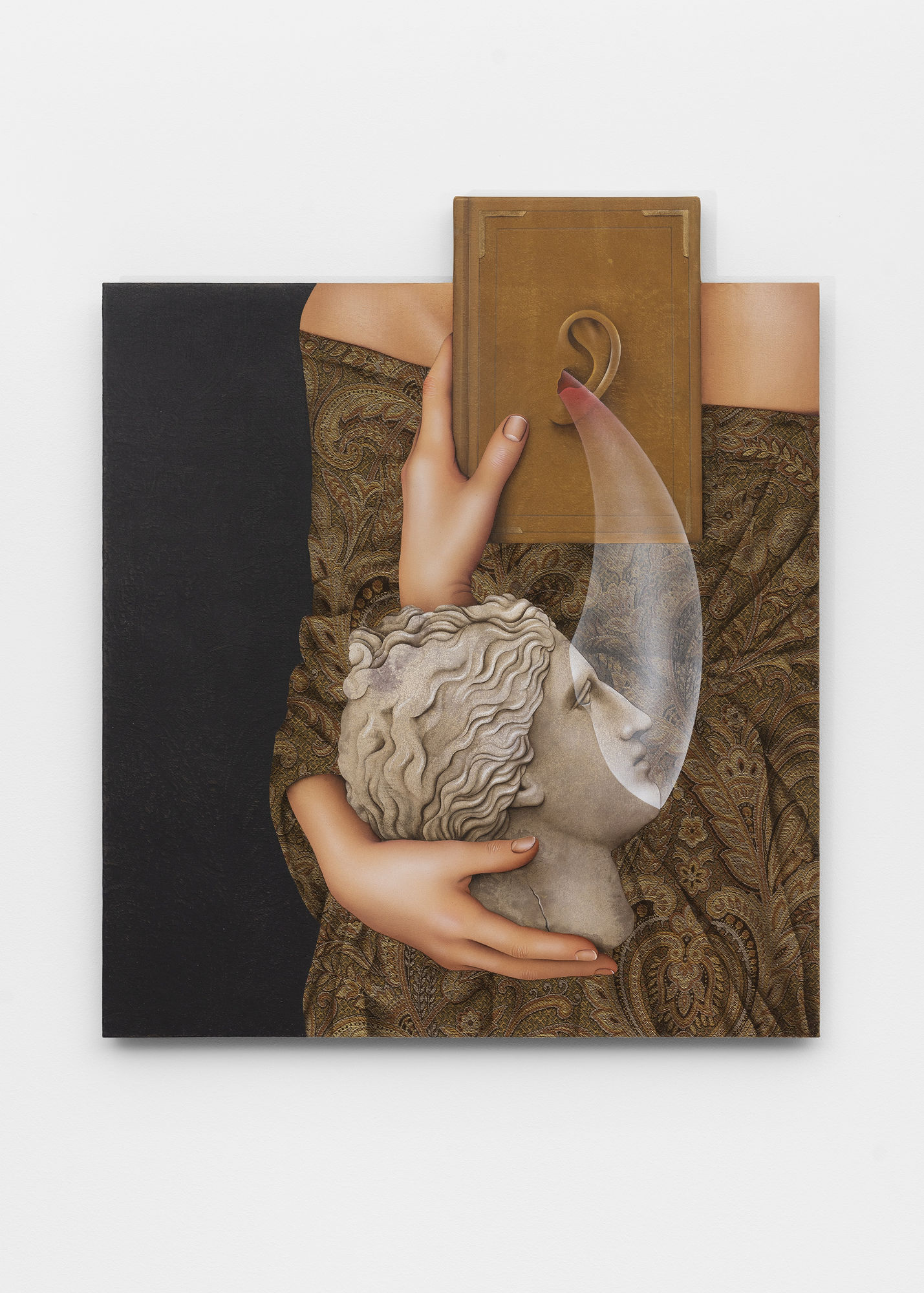 Arghavan Khosravi Untitled, 2020 Acrylic on found textile over shaped wood panel 57 x 48 x 3 cm 22 x 19 x 49 in.