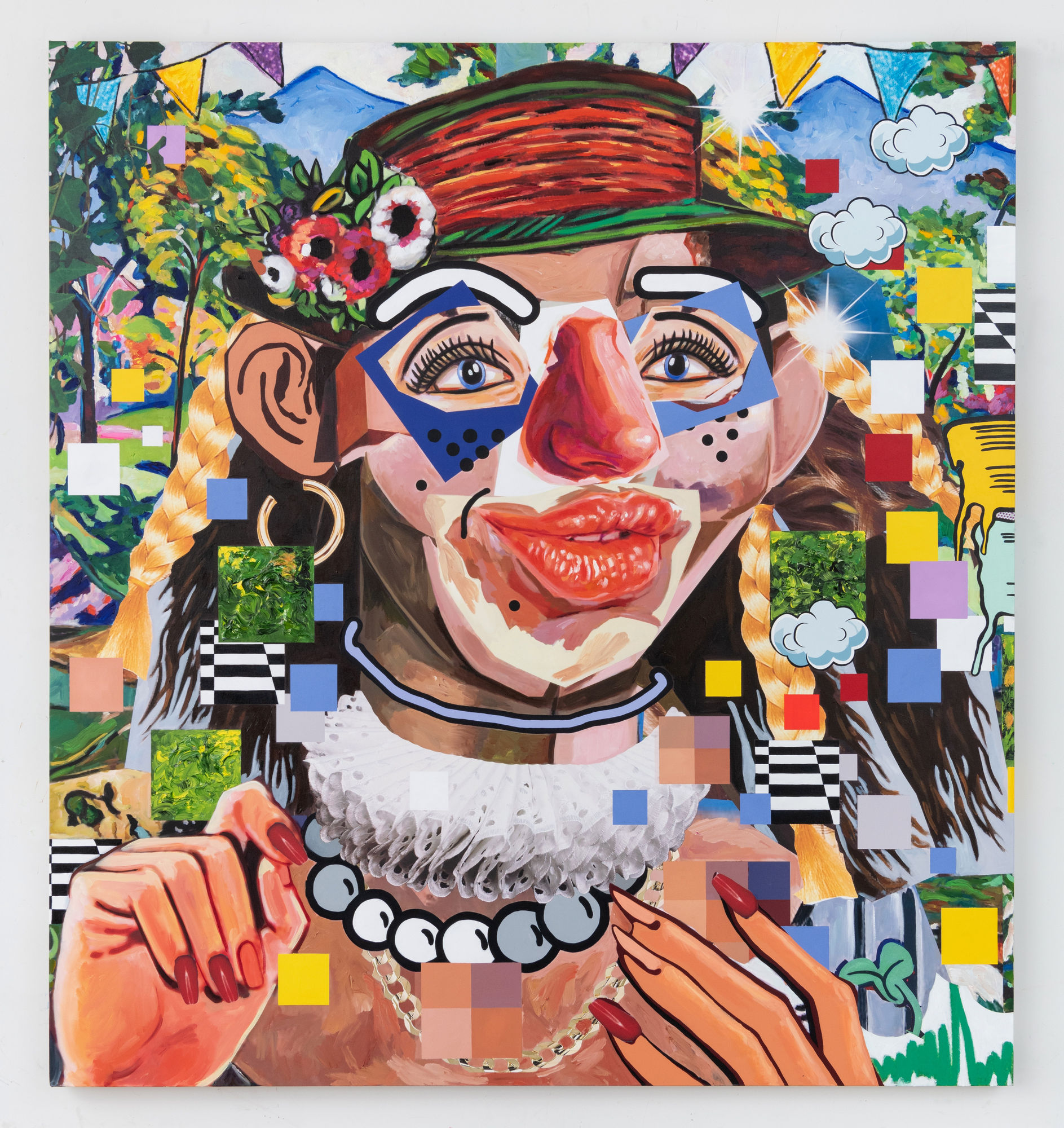 Allison Zuckerman Spaghetti Western, 2022 Oil, Acrylic, Archival CMYK ink on canvas 203 x 188 cm. 80 x 74 in.