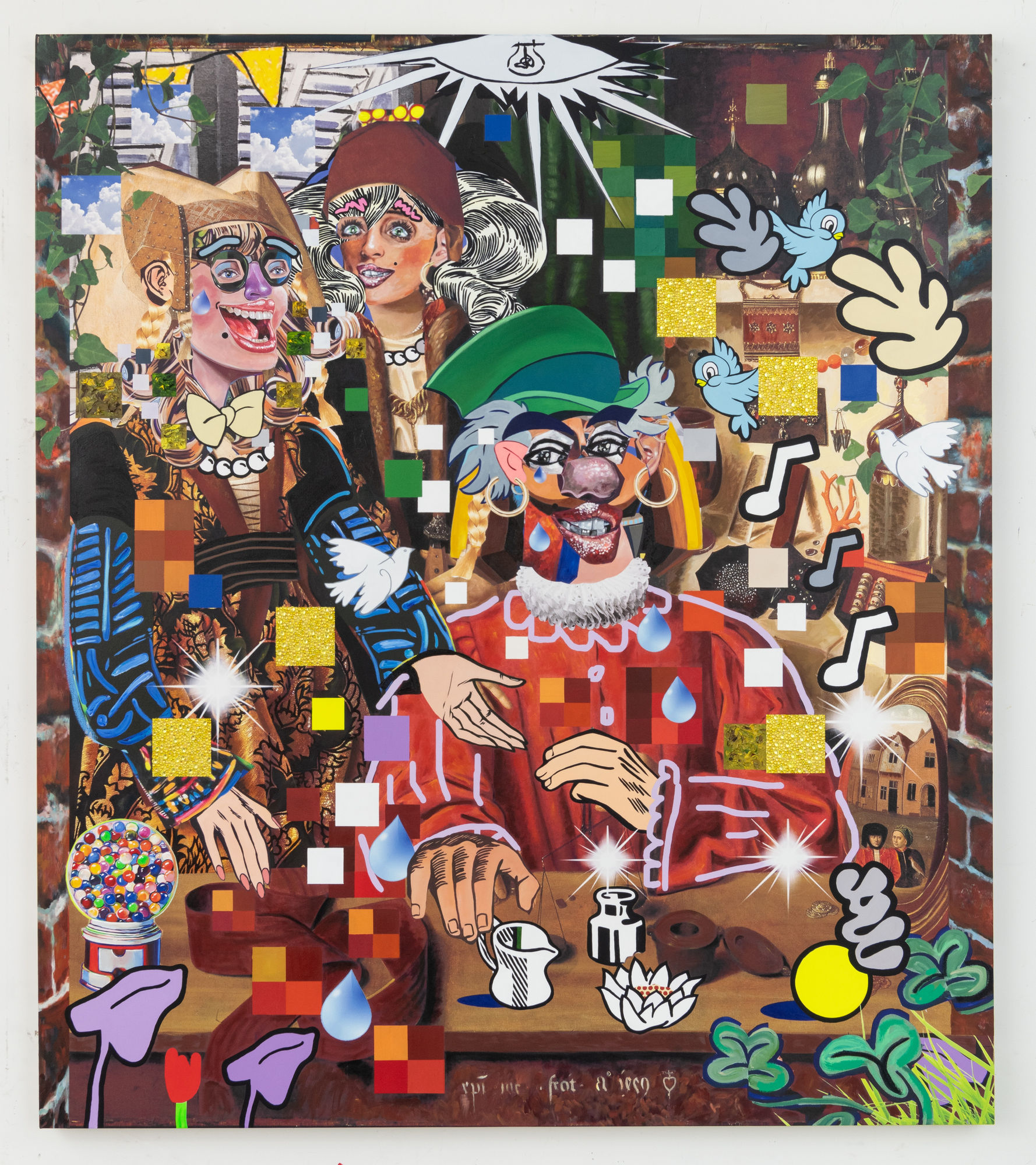 Allison Zuckerman The Goldsmith's Studio, 2022 Oil, Acrylic, Archival CMYK ink on canvas 203 x 178 cm. 80 x 70 in.