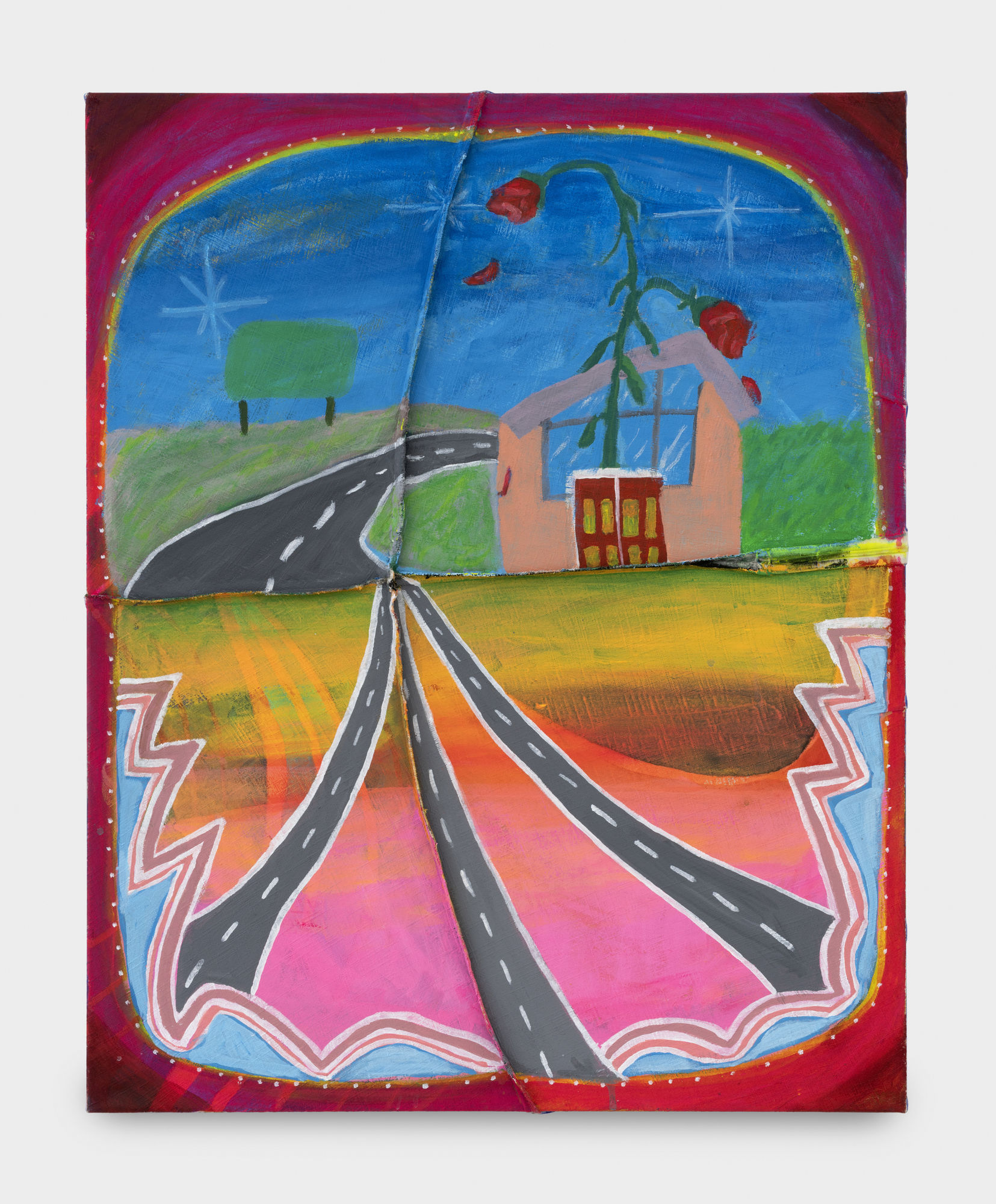 Sarah KimALL THE ROADS LEAD TO YOU, 2022 Flashe and acrylic on fabric and zipper 76.2 x 66 cm. 30 x 26 in.