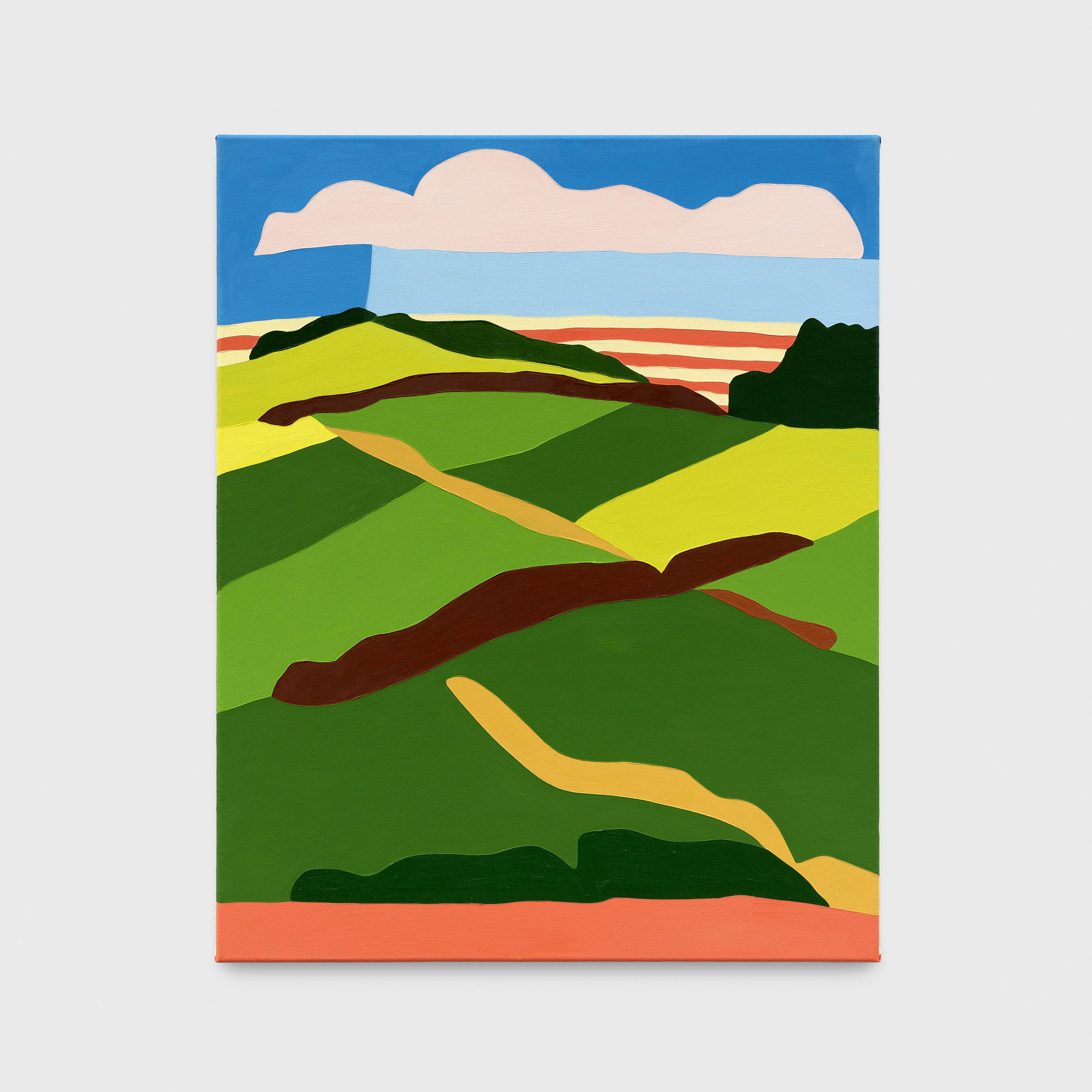 Tessa Perutz British Landscape in Patchwork Green with Striped Horizon, 2019 Oil on Canvas