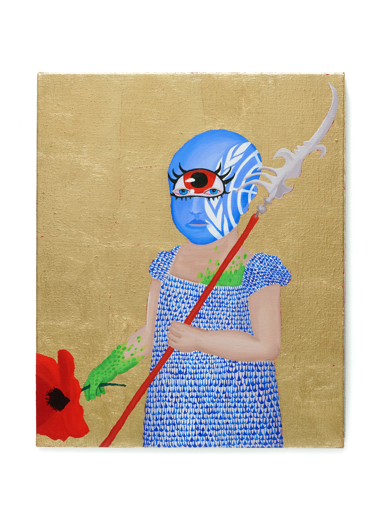 Bailey Scieszka Girl with Poppy (All We Own We Owe), 2019 Acrylic and gold leaf on linen