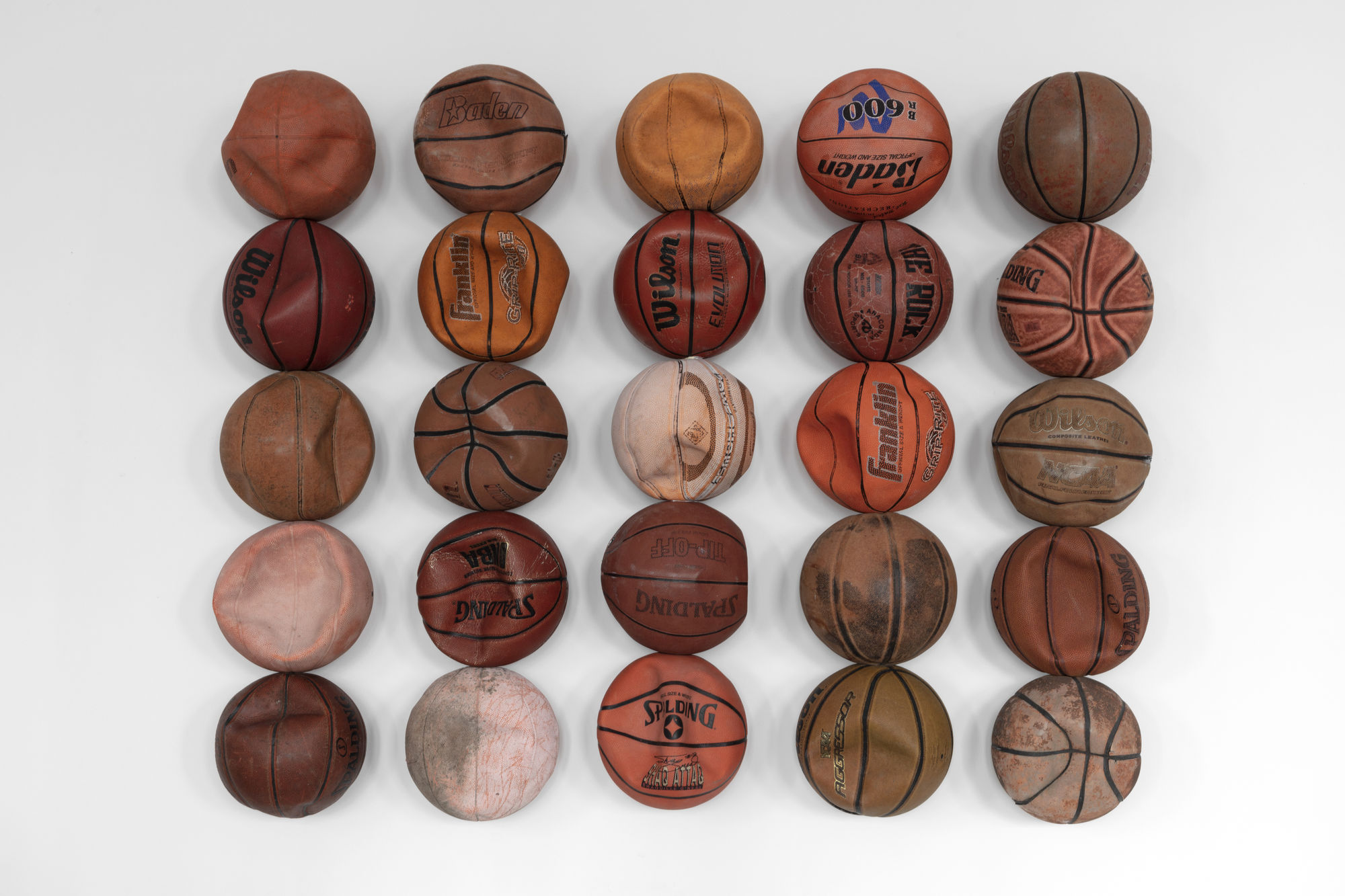 Tyrrell Winston Don't Forget, 2021 Found and used basketballs, epoxy, raw steel 112 x 132 x 23 cm. 44 x 52 x 9 in.