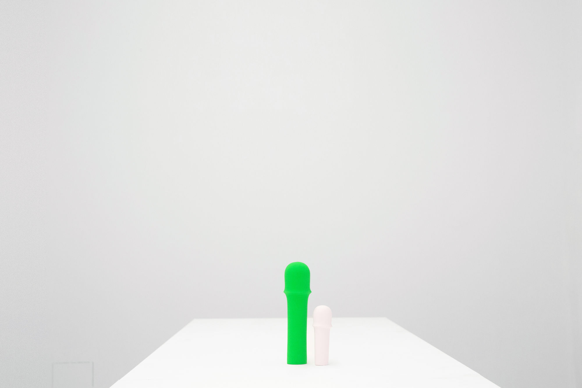 MarieVic TOTEM, 2023 Ceramic Matt Pink: height 35 cm. height 14 in. Matt Green: height 25 cm. height 10 in. Glossy Cream: height 15 cm. height 6 in.