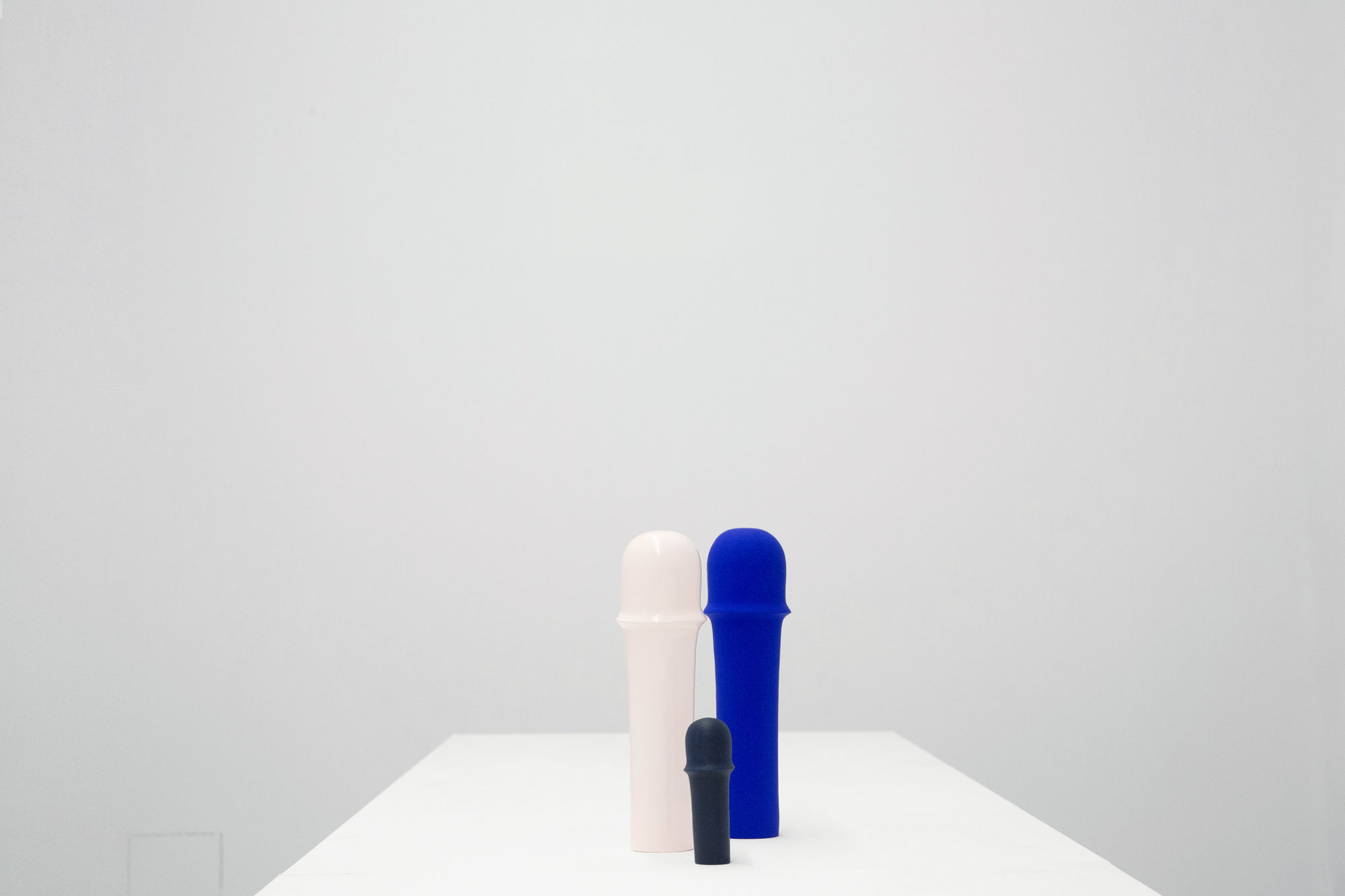 MarieVic TOTEM, 2023 Ceramic Matt Blue: height 35 cm. height 14 in. Glossy Cream: height 35 cm. height 14 in. Matt Navy: height 15 cm. height 6 in.