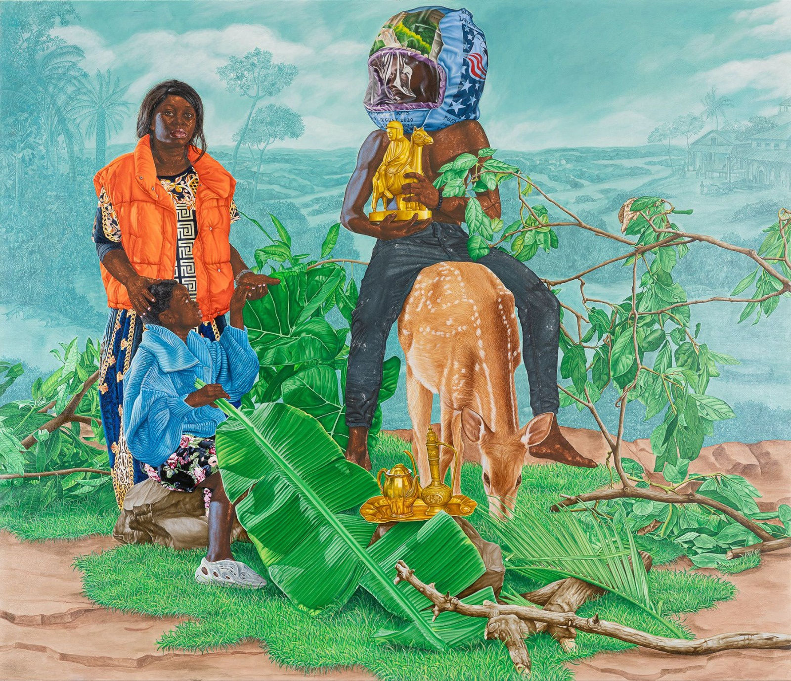 Hilary Balu From Fantasy to Escape VII, 2023 Acrylic, oil and scratching on canvas 190 x 220 cm. 74.8 x 86.6 in.