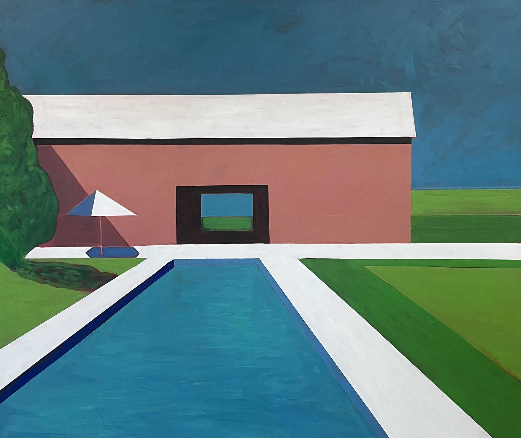 Melissa Chandon, Terra Cotta Barn with Pool and Spring Grass, 2024