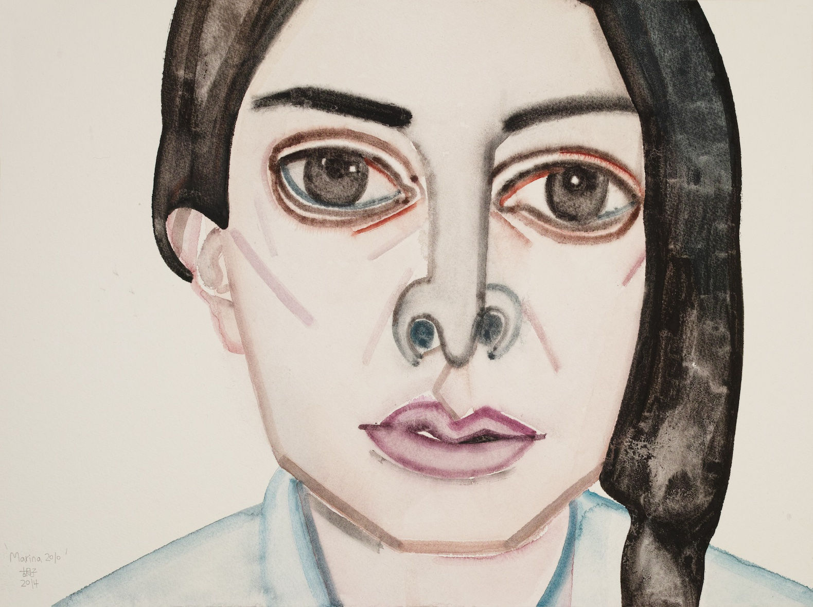 Marina 2010, HU Zi 胡子, 2014, Gouache on paper纸上水粉, 40 × 53 cm