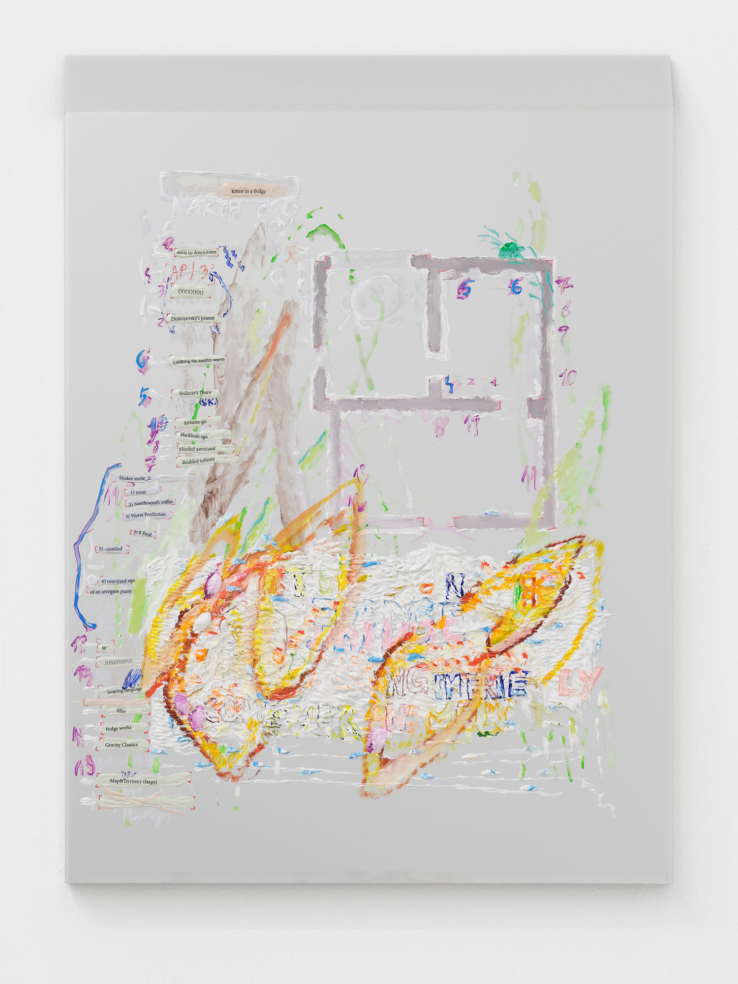 API3, 2021, oil paint, cut-outs and glue on aluminium, 62.5 x 45 cm