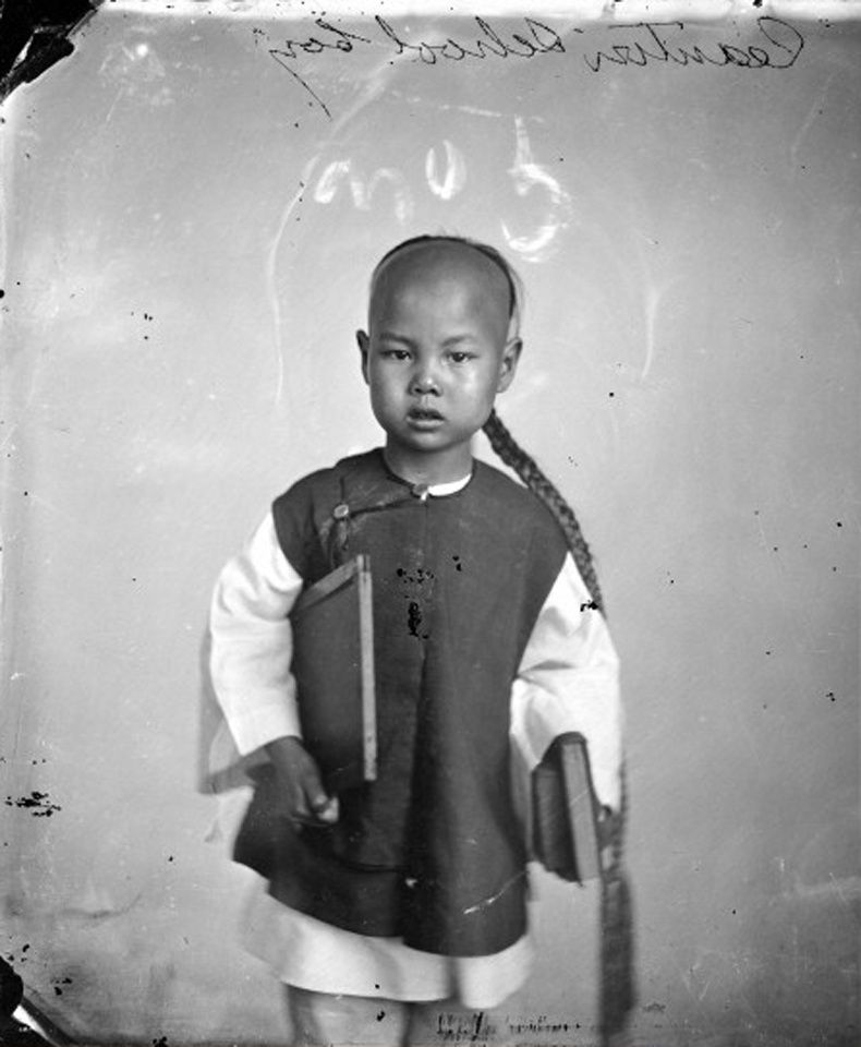 Black and white photograph Canton child in school clothes