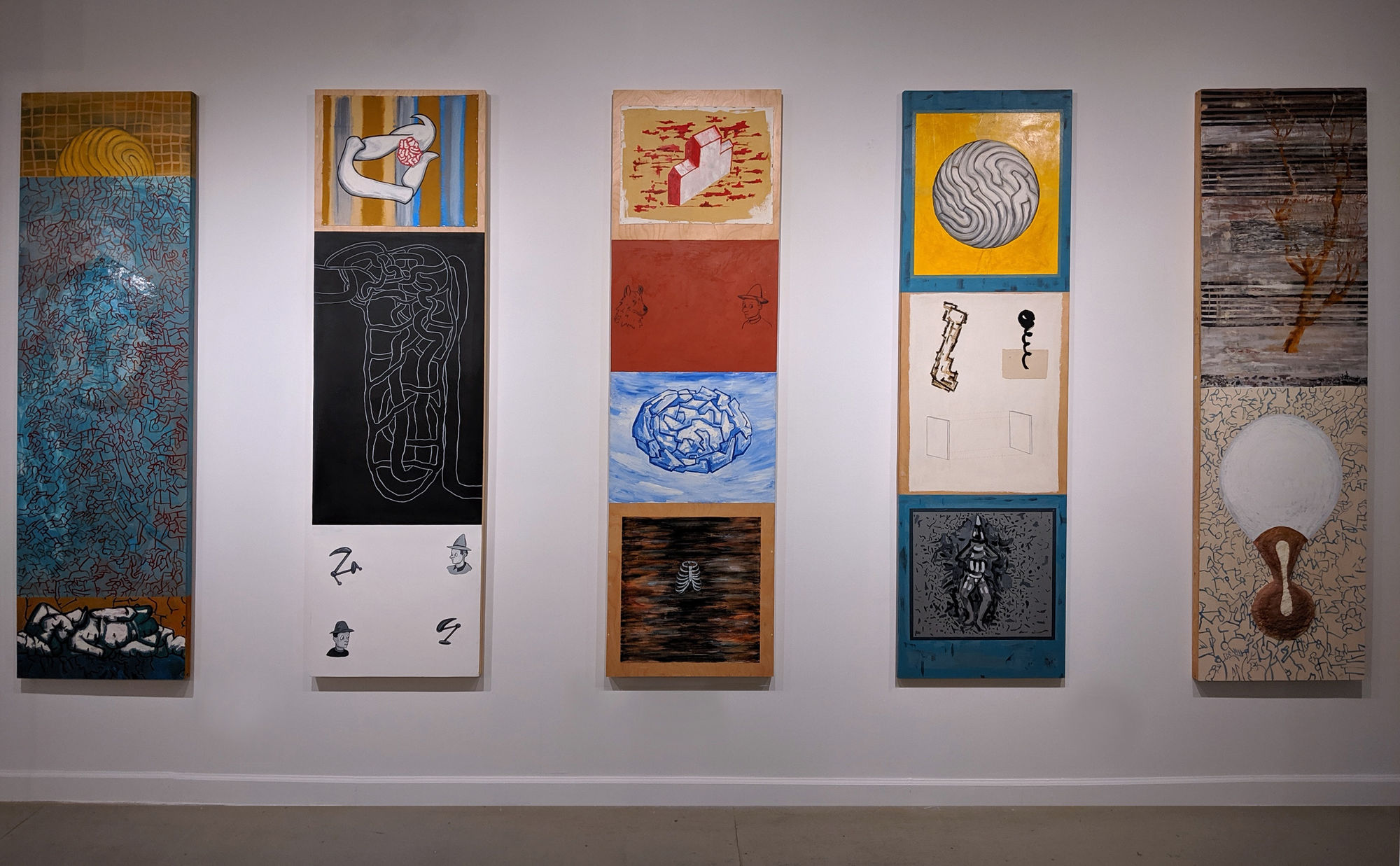 Installation view of In-ter-wo-ven: Miriam Bloom and Ron Morosan at Westwood Gallery NYC 2019