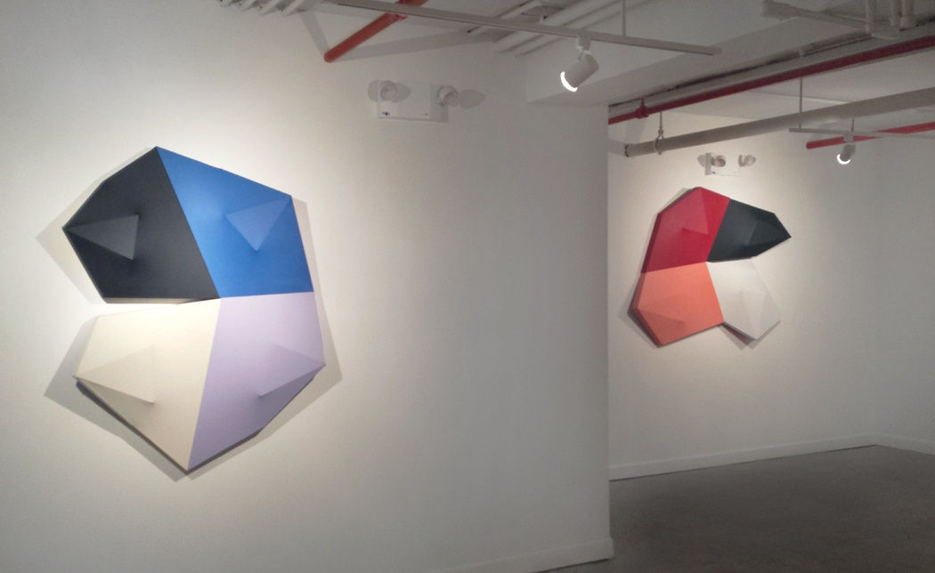 Installation view of 2017 exhibition Charles Hinman: Shaped Paintings at Westwood Gallery NYC