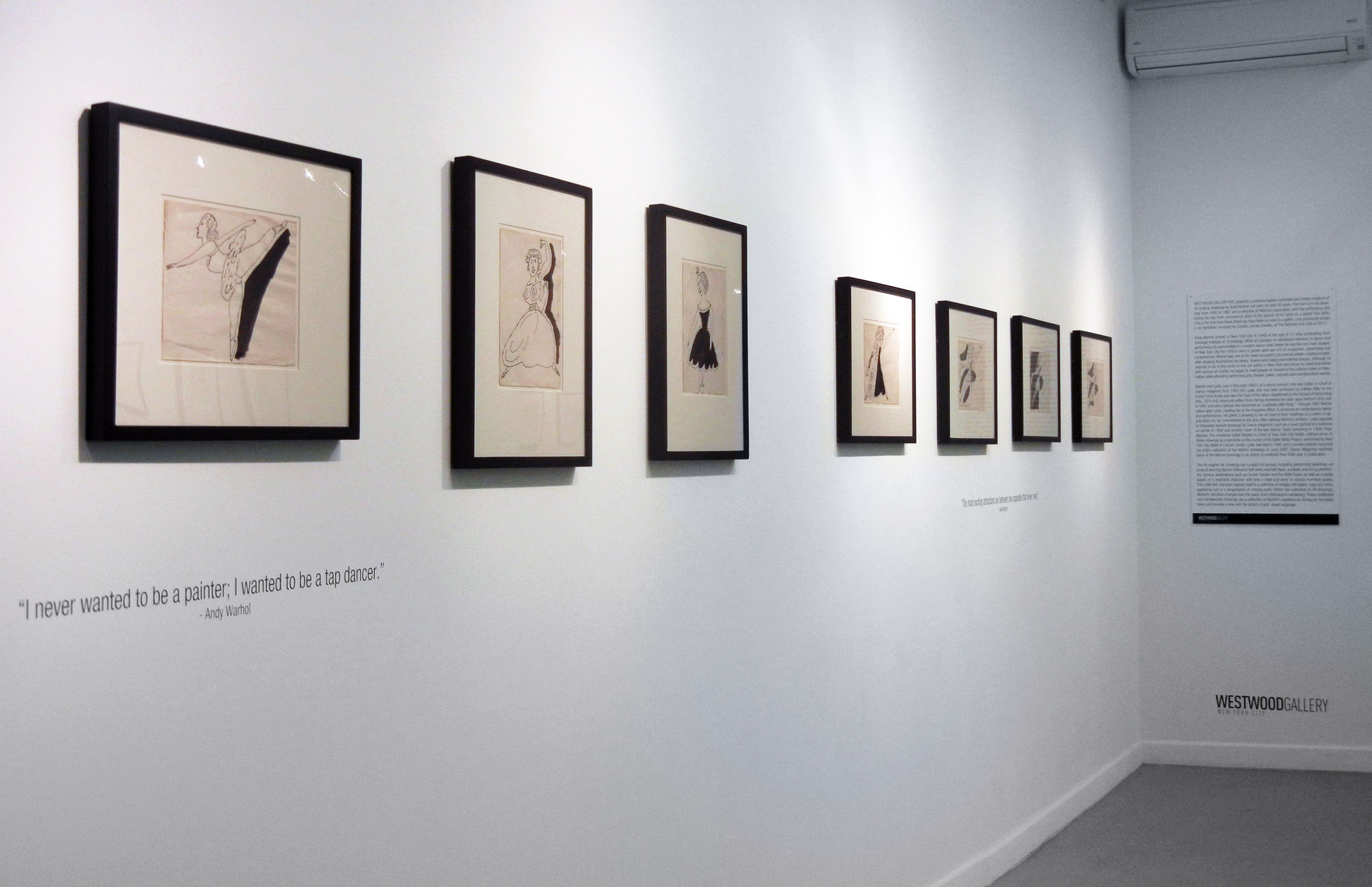 Installation view of 2016 exhibition Andy Warhol: Drawn to Dance at Westwood Gallery NYC