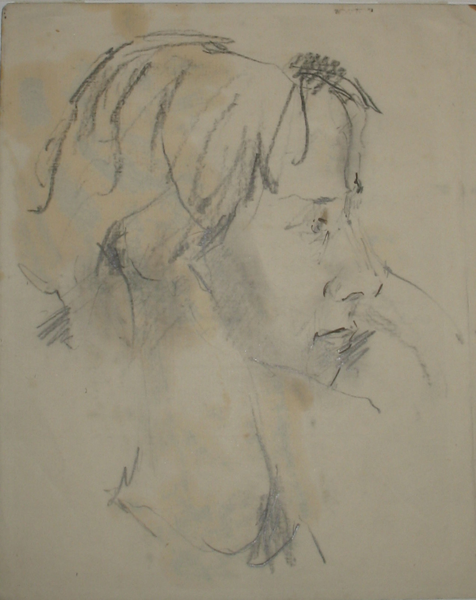 Charcoal drawing of the side profile of a head