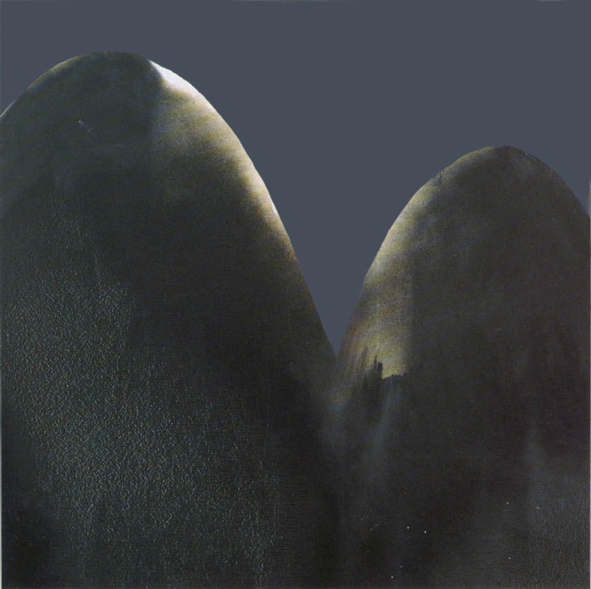 Black and white enamel on blue background