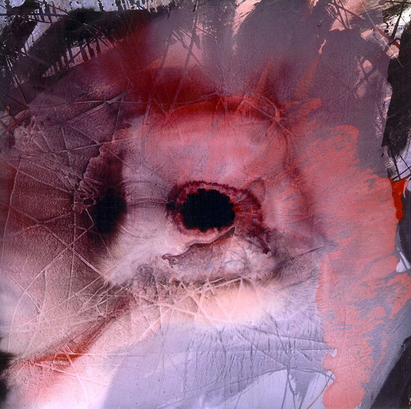 Pink and purple enamel on black background