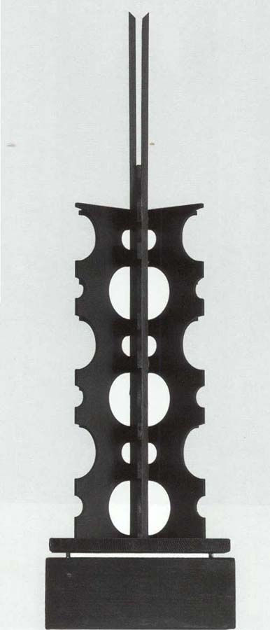 Black, wooden sculpture