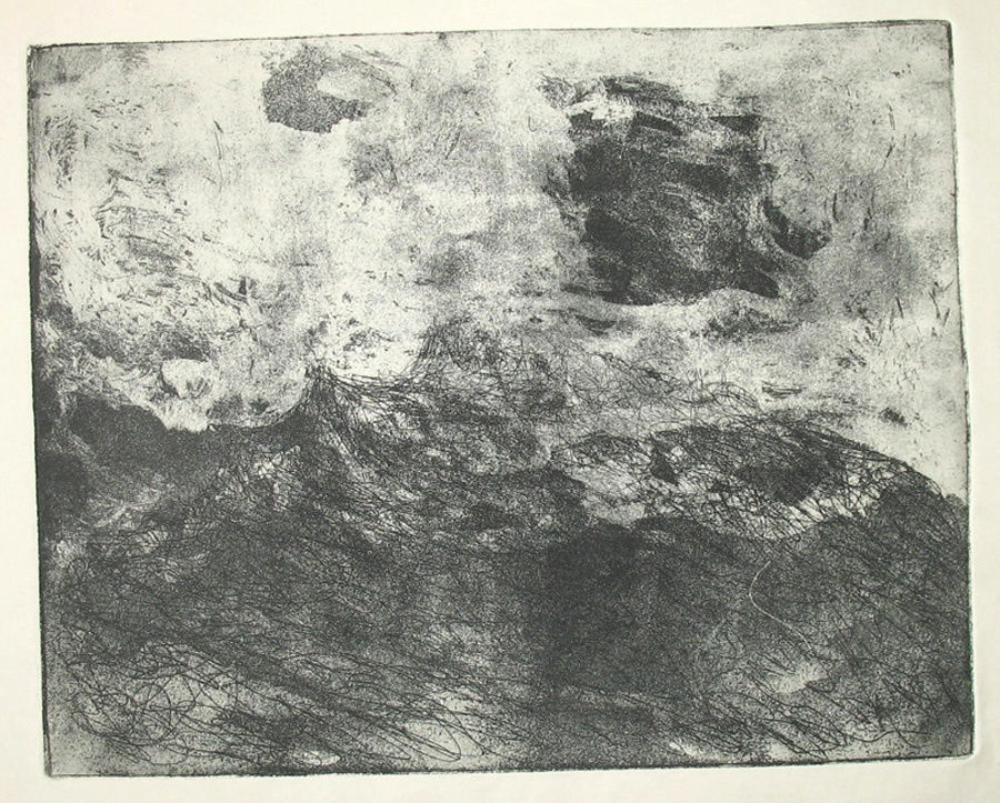 grayscale etching of abstracted clouds