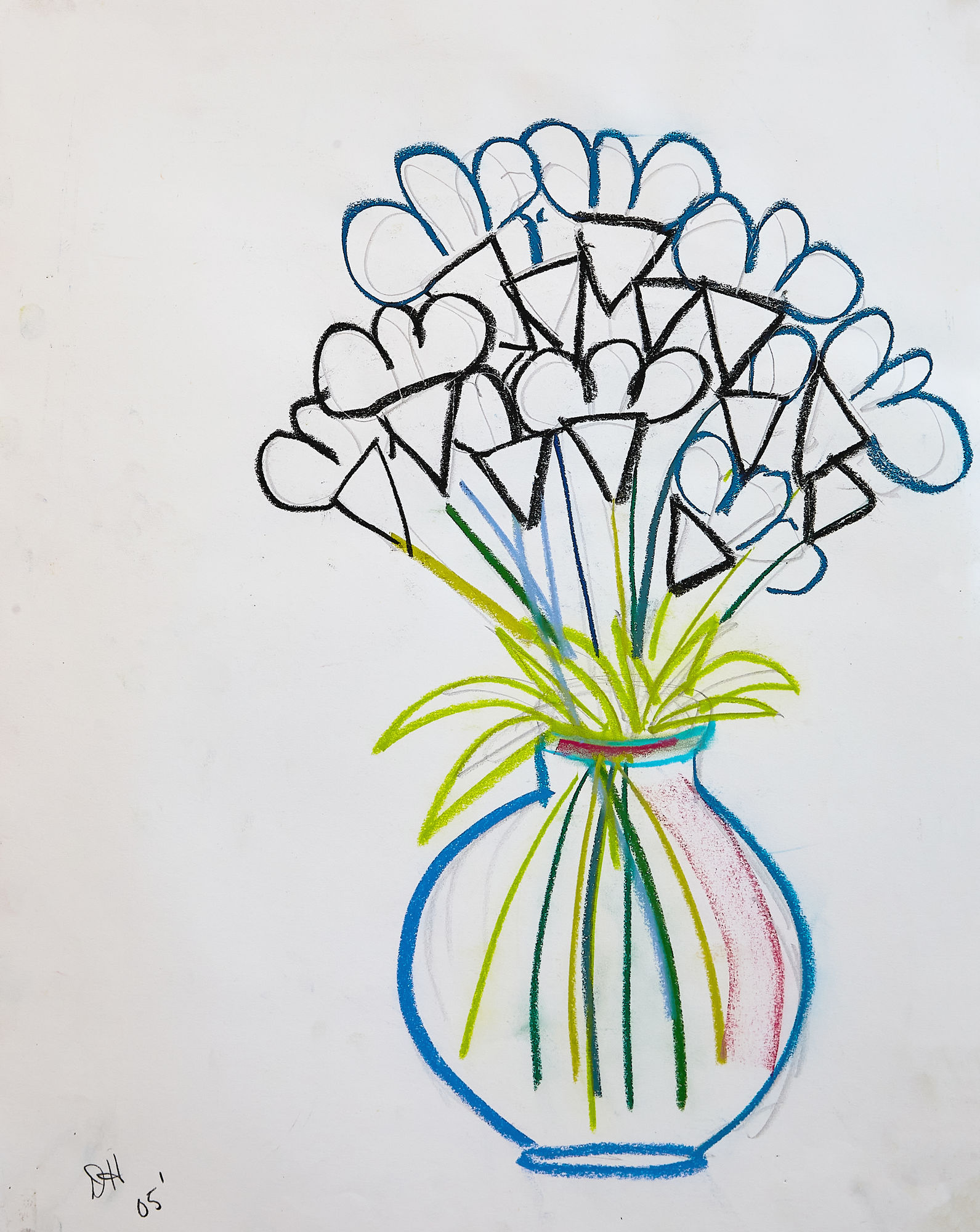 a drawing of a bouquet of flowers in a vase