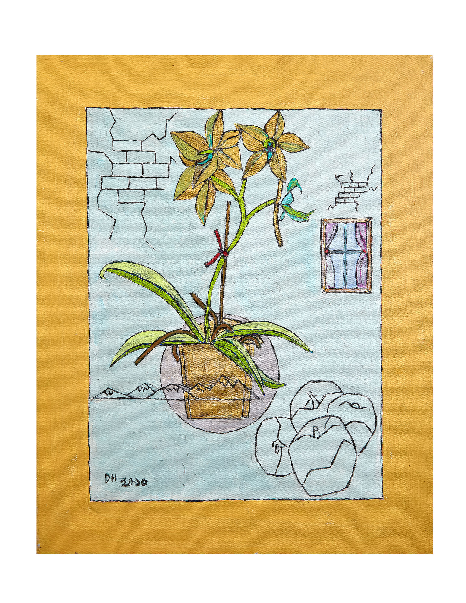a painting of a potted flower