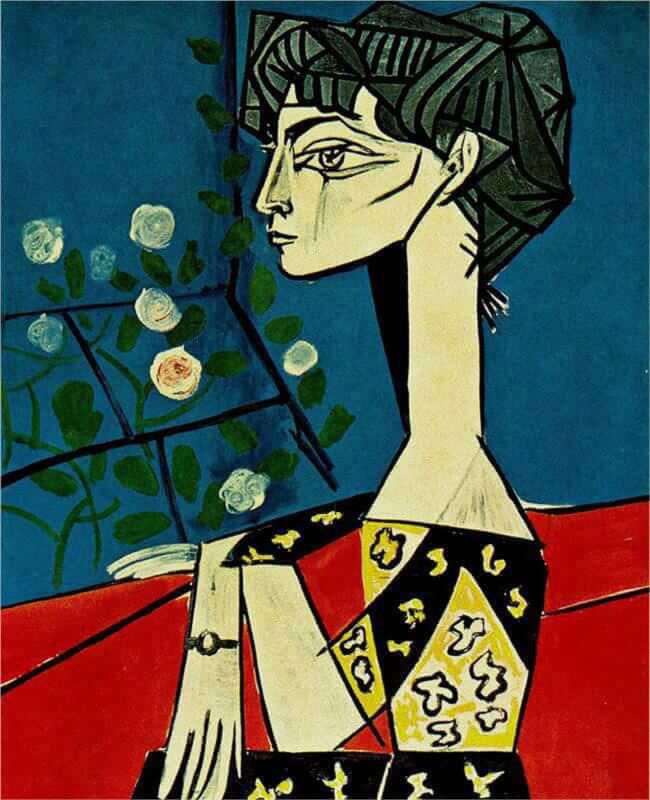 Jacqueline with flowers, 1954 Oil on canvas 100cm x 81cm
