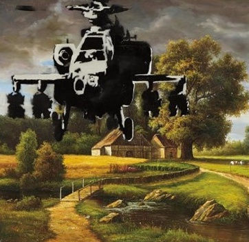 Study for Happy Chopper, 2003 Spray-paint on found framed oil painting 79cm x 109.7cm