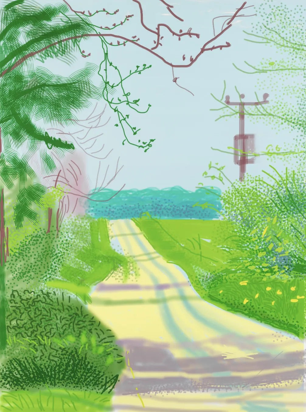 DAVID HOCKNEY The Arrival of Spring in Woldgate, East Yorkshire, 23 April 2011, 2011 iPad drawing printed on paper 55 x 41.5 In Edition of 25 PRICE: Contact for pricing
