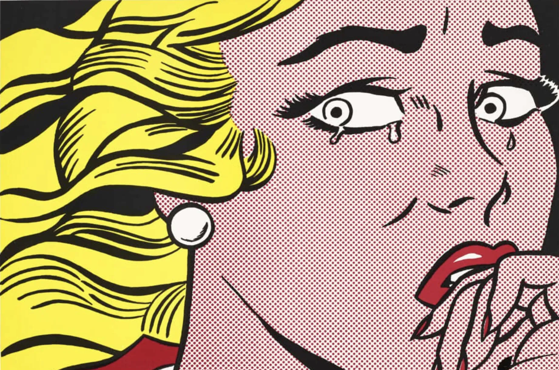 ROY LICHTENSTEIN Crying Girl, 1963 Offset lithograph on lightweight, off-white wove paper 16 by 24 inches (40.6 cm × 61.0 cm) Edition: Unknown Price: Contact for Pricing