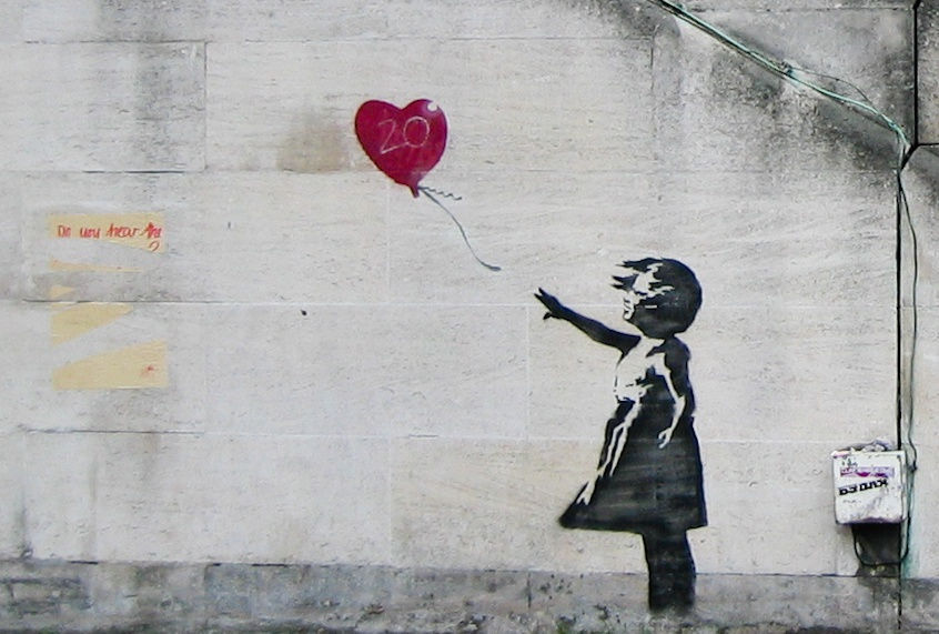 2002: Girl With Balloon: Waterloo Bridge, London, England