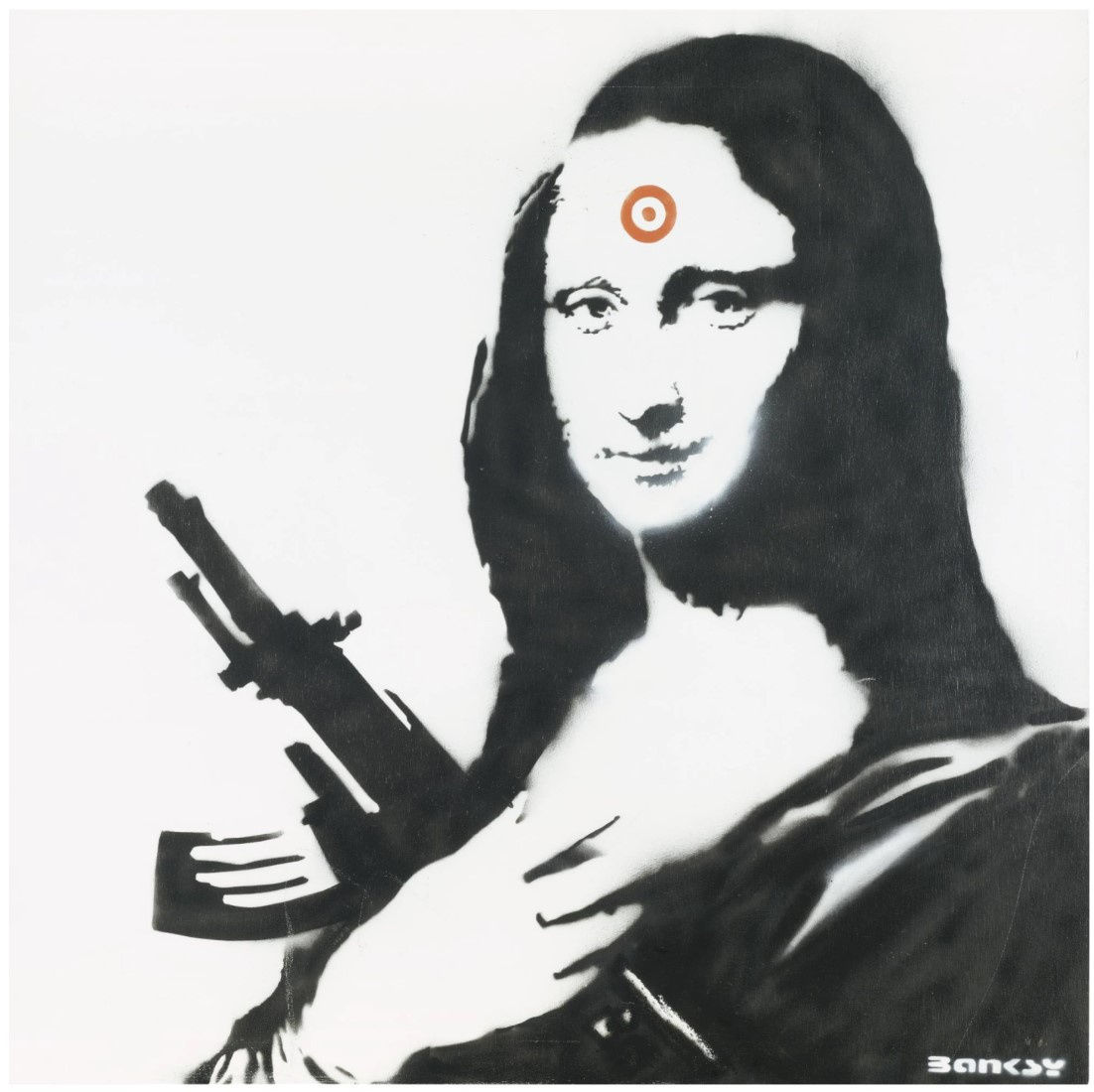 Mona Lisa with AK47, 2000 Spray paint stencil on board 122cm x 122cm