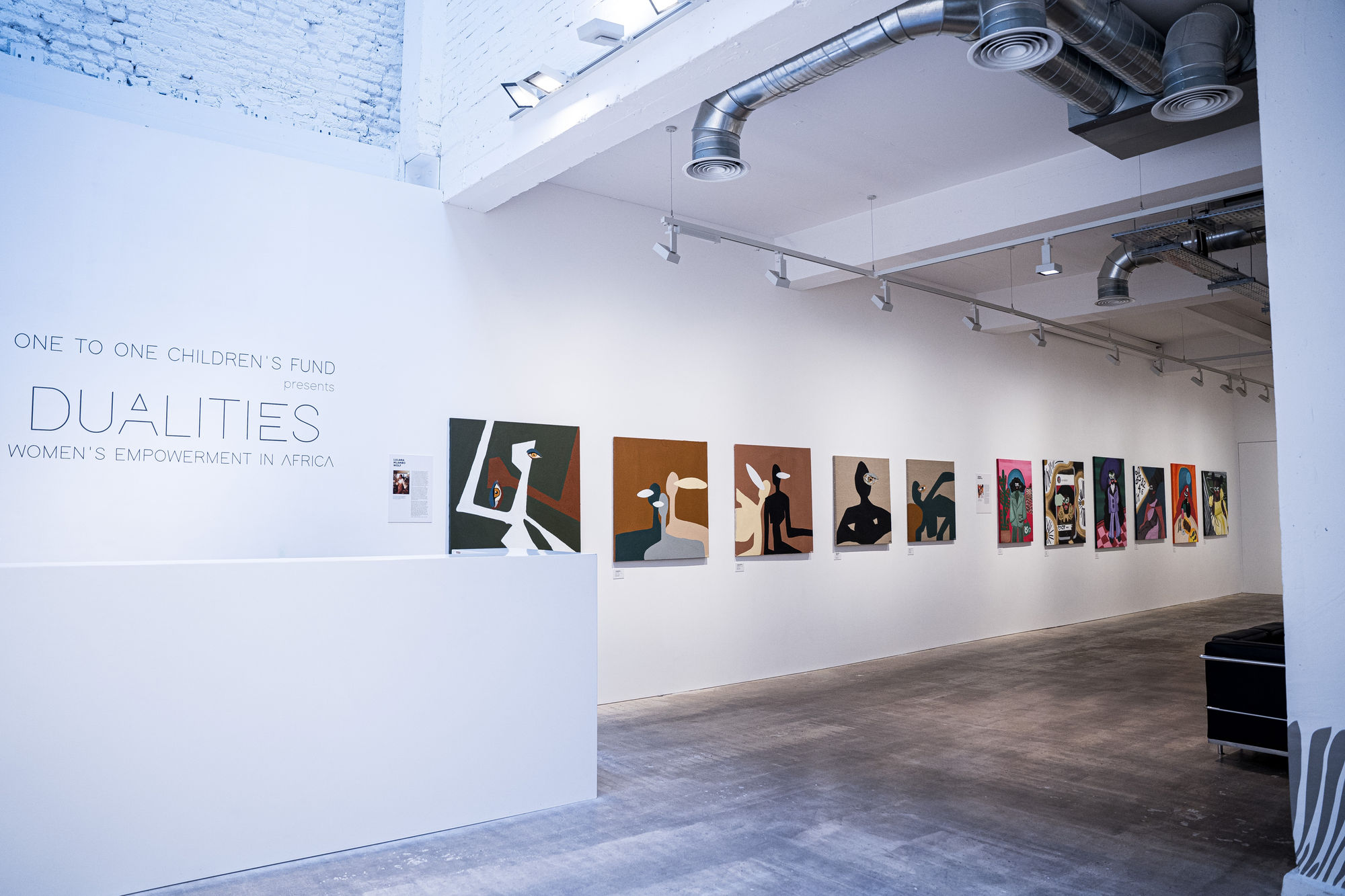 Installation view of Dualities : Women's Empowerment in Africa at the Bernard Jacobson Gallery in Mayfair, London