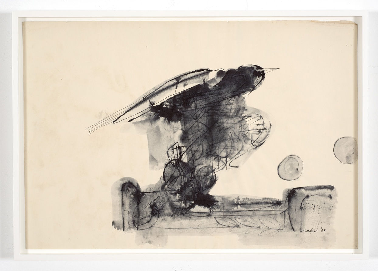 Ibrahim El-Salahi By His Will, We Teach Birds How to Fly No. 9, 1969 Pen, ink and wash 38 x 56 cm (not for sale)