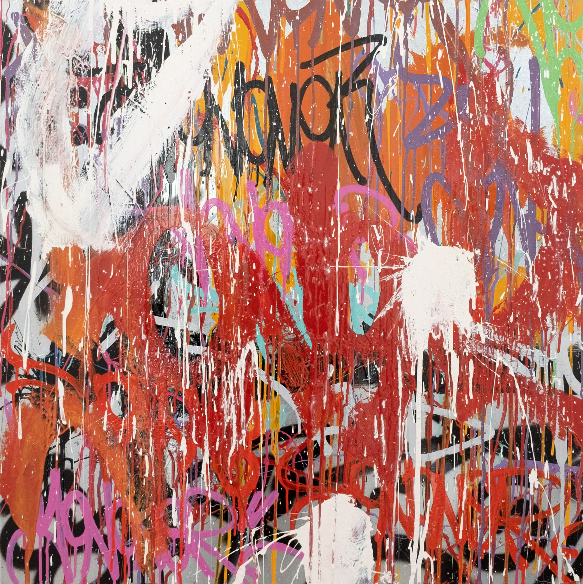 CRIME TIME KINGS 90 x 90 cm, 2023 acrylique, spray et encre sur aluminium acrylic, spray paint and ink on aluminium