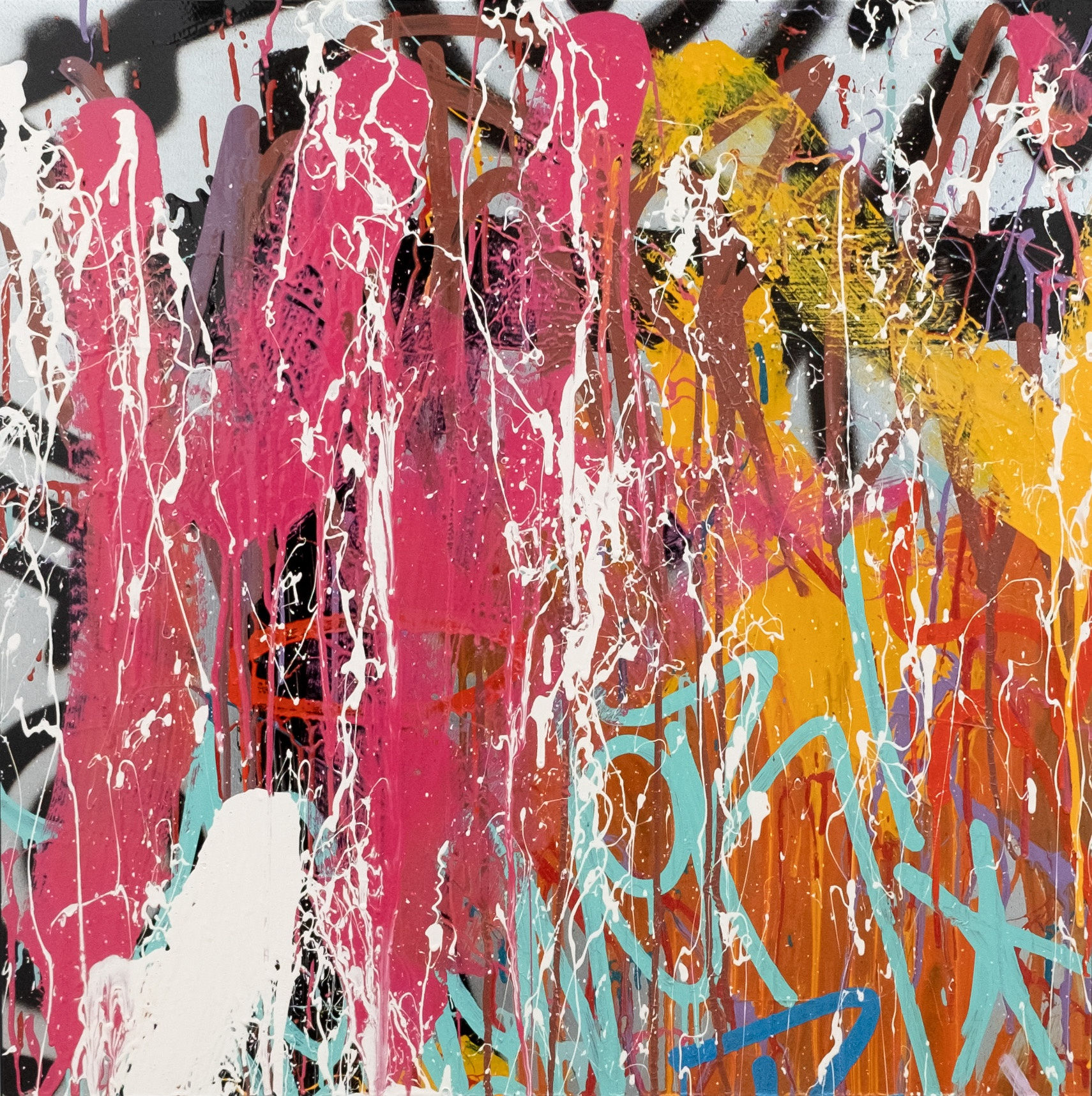 THE INSTINCTS OF ABSTRACT 70 x 70 cm, 2023 acrylique, spray et encre sur aluminium acrylic, spray paint and ink on aluminium