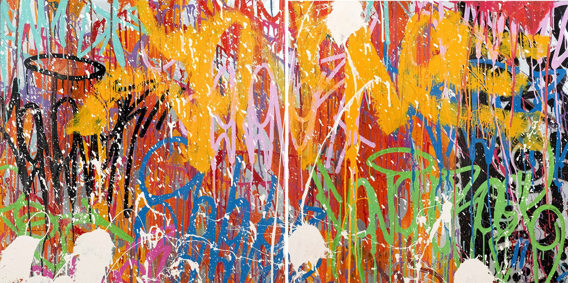 A COLORFUL LIFE 2 x (80 x 80 cm), 2023 acrylique, spray et encre sur aluminium acrylic, spray paint and ink on aluminium