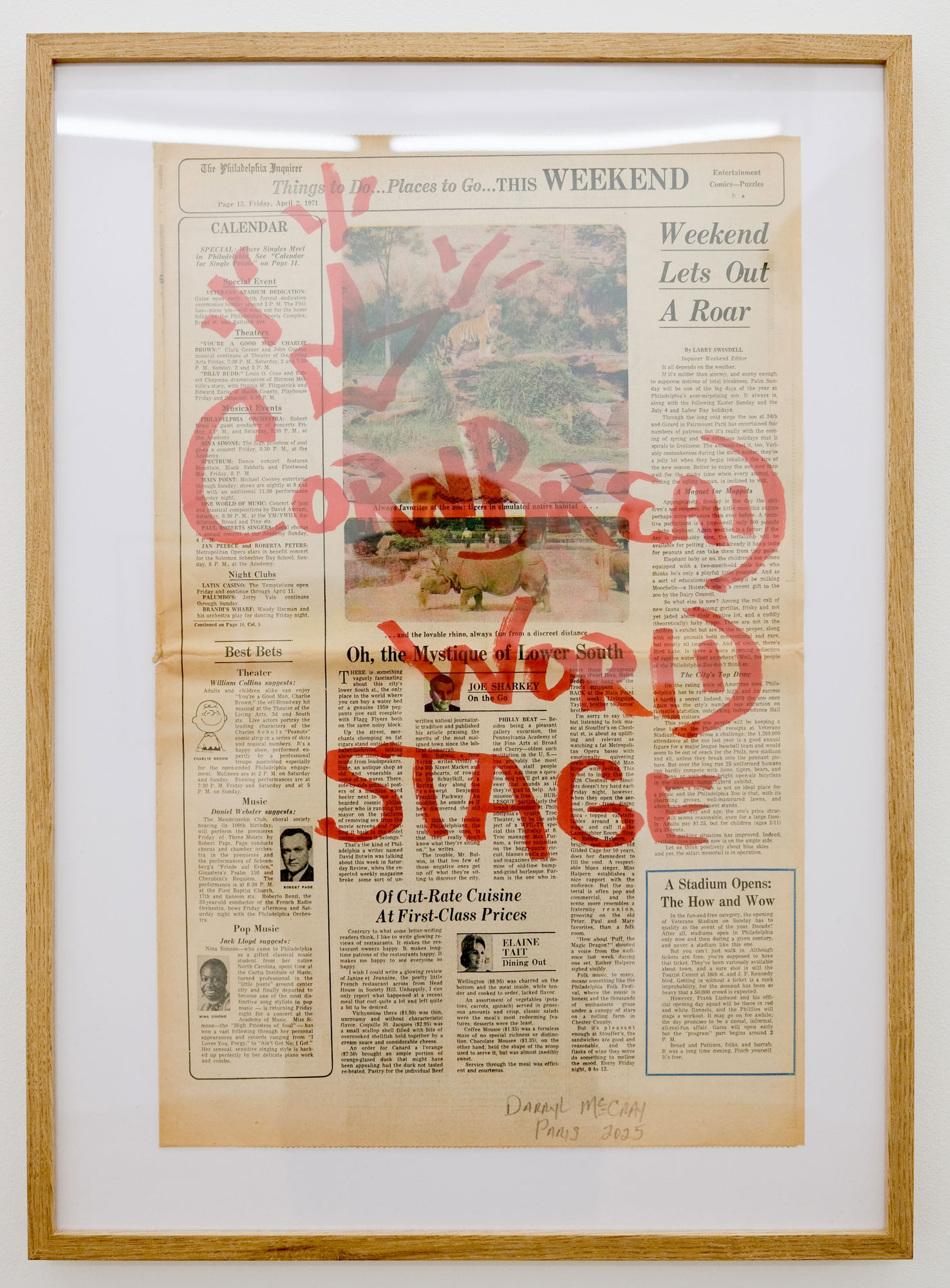 "Cornbread World Stage" 60 x 38 cm / 2025 acrylique sur papier journal ancien de Philly acrylic on old newspaper from Philly prix / price : 550 euros