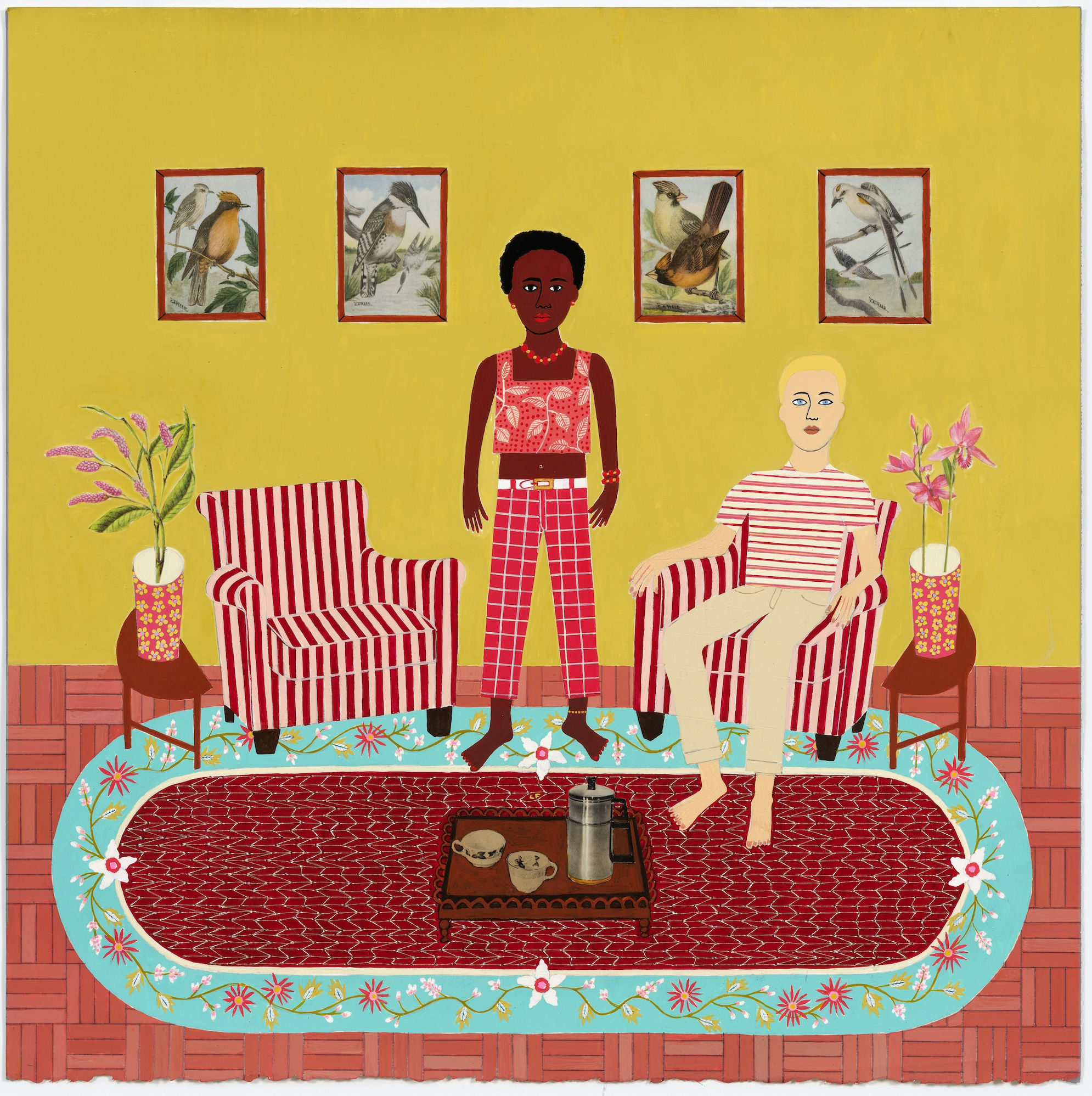 Lucy Fradkin Home Sweet Home , 2020 Acrylic gouache, collage, pencil on paper with metallic thread 18 x 18 in 45.7 x 45.7 cm