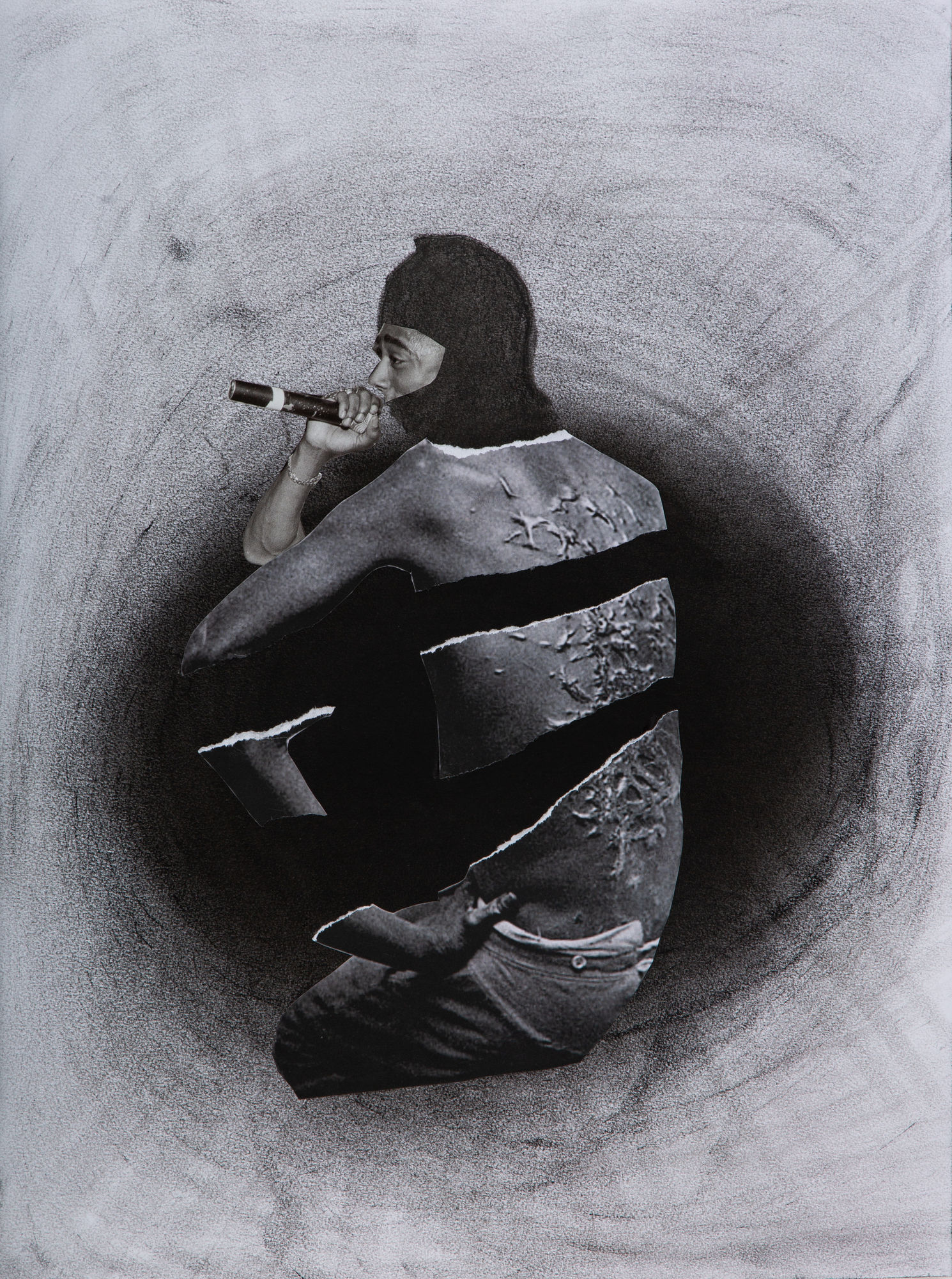 Tameca Cole Open Wounds, 2021 Charcoal and collage on posterboard 24 x 18 inches 26 x 20 inches (framed)