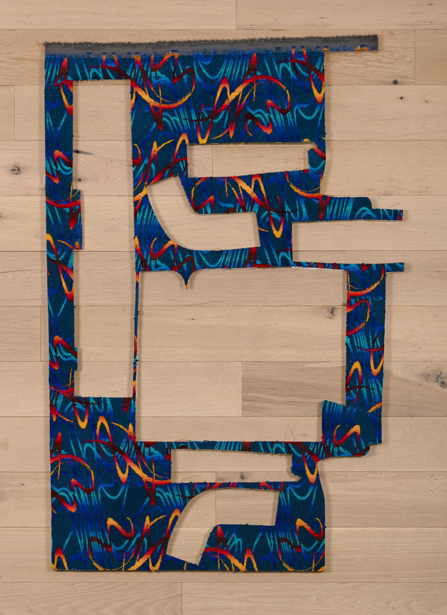 Jessica Vaughn South Beach Blue No.389, 2017 fabric scraps procured from manufacturer (09/2015-11/2016) on plexi 57 x 38 3/4 x 1/2 inches