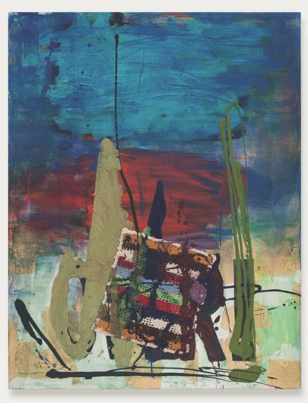 Rochelle Feinstein ! (Untitled), 2010 oil, leaf, acrylic, fabric on canvas 49 x 38 inches