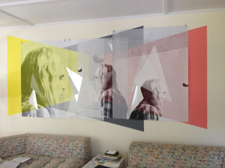 Meredyth Sparks Untitled (Eno), 2013 digital print on paper, aluminum foil, glitter, latex paint 70 x 142 1/2 inches