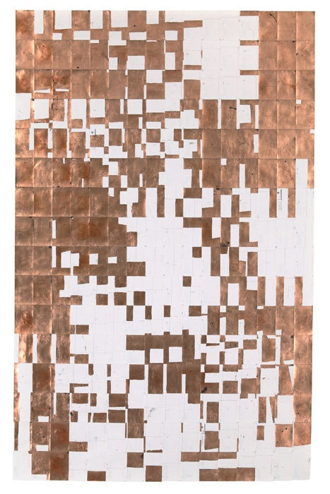 Agnes Lux #L-7, 2013 postcards, graphite, copper 88.2 x 56 inches