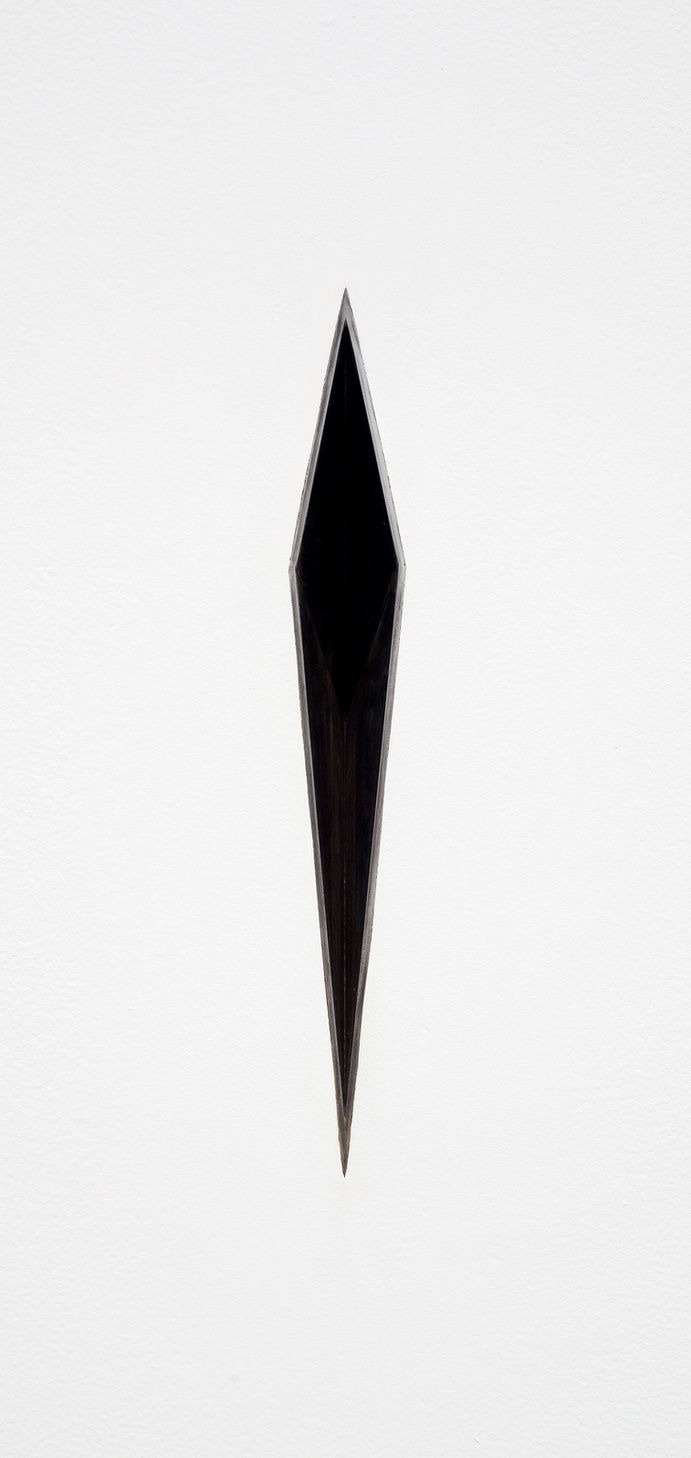 Davina Semo NOT A MUSCLE JUMPS, THE BLACK LIDS REST LIGHTLY OVER YOUR EYES AND DO NOT TREMBLE, 2011 steel 1.5 x 12 in