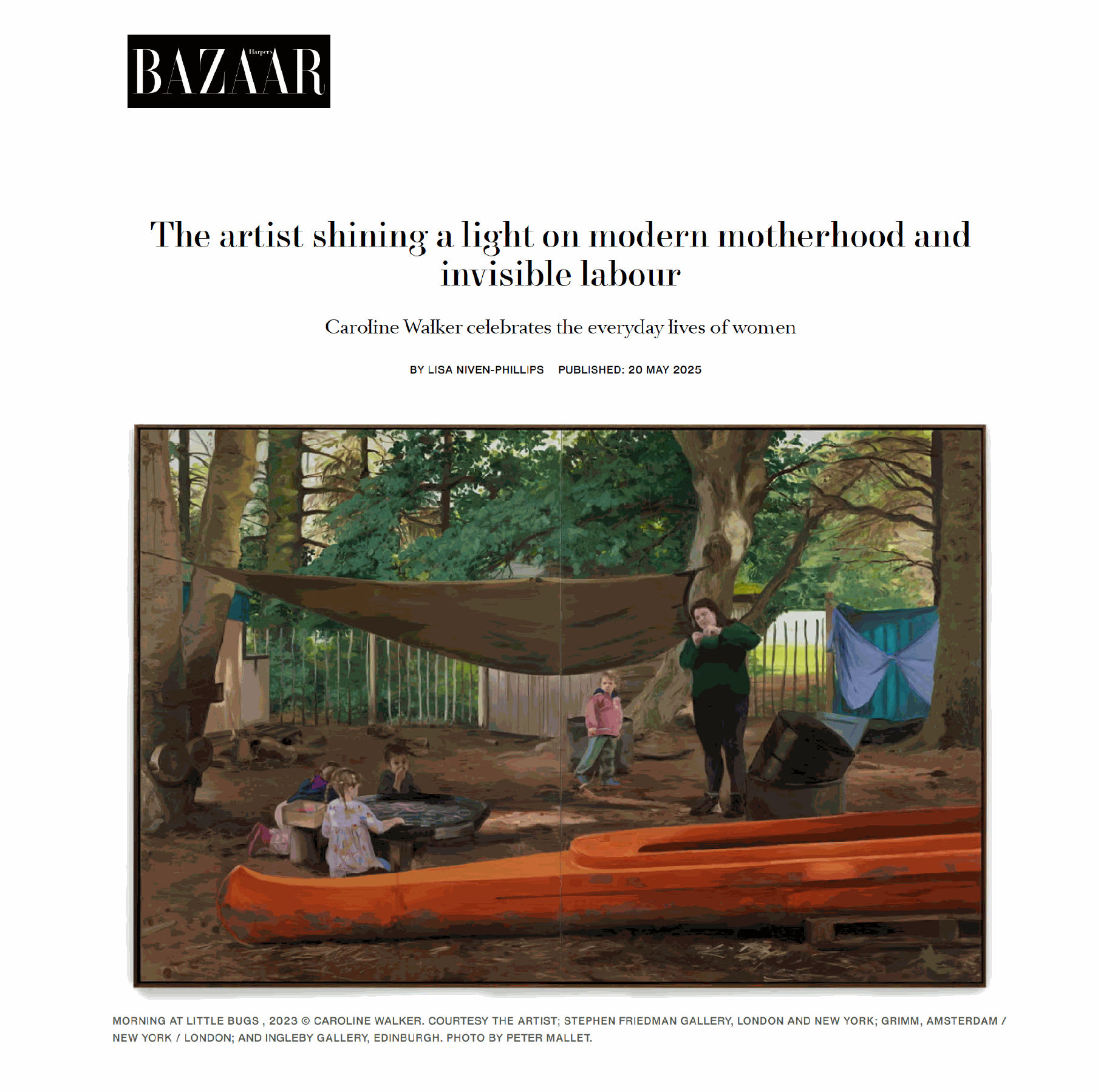 Harper’s Bazaar, The artist shining a light on modern motherhood and invisible labour, 20 May 2025 Read Here