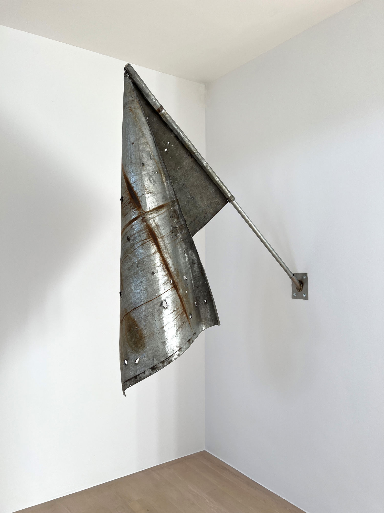 Nikita Kadan Gazelka II, 2015-2025 metal, wood Flag 185 x 45 x 85 cm. 72 7/8 x 17 3/4 x 33 1/2 in.