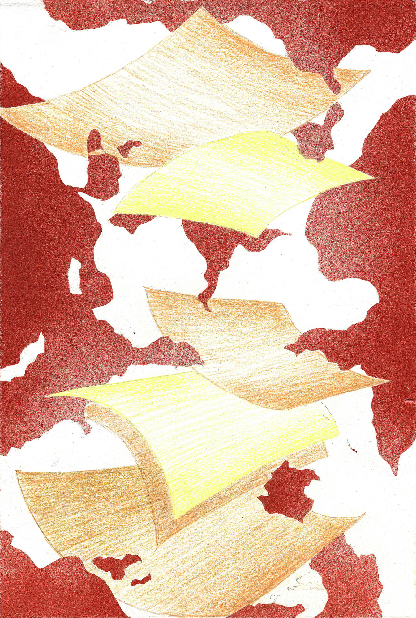 Sarah WATSON Untitled (orange and yellow planes) sketch 28.5 x 19 cm Coloured pencil and spray acrylic on Arches paper