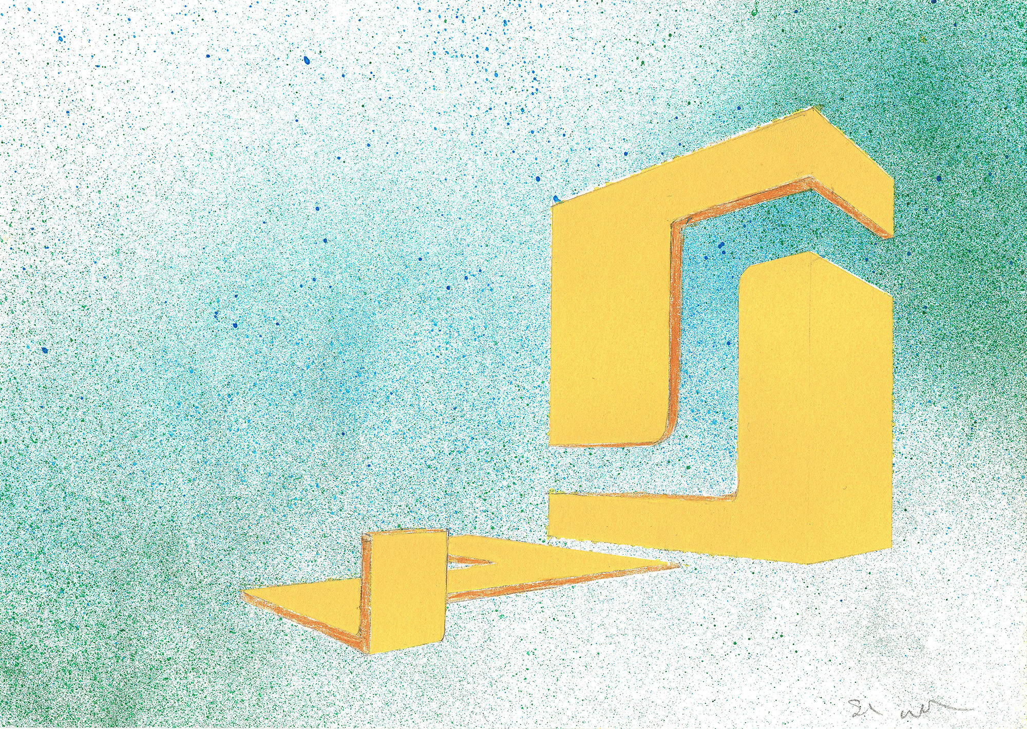 Sarah WATSON Untitled (yellow structure) sketch Coloured pencil, acrylic and spray acrylic on paper 14.5 x 21 cm