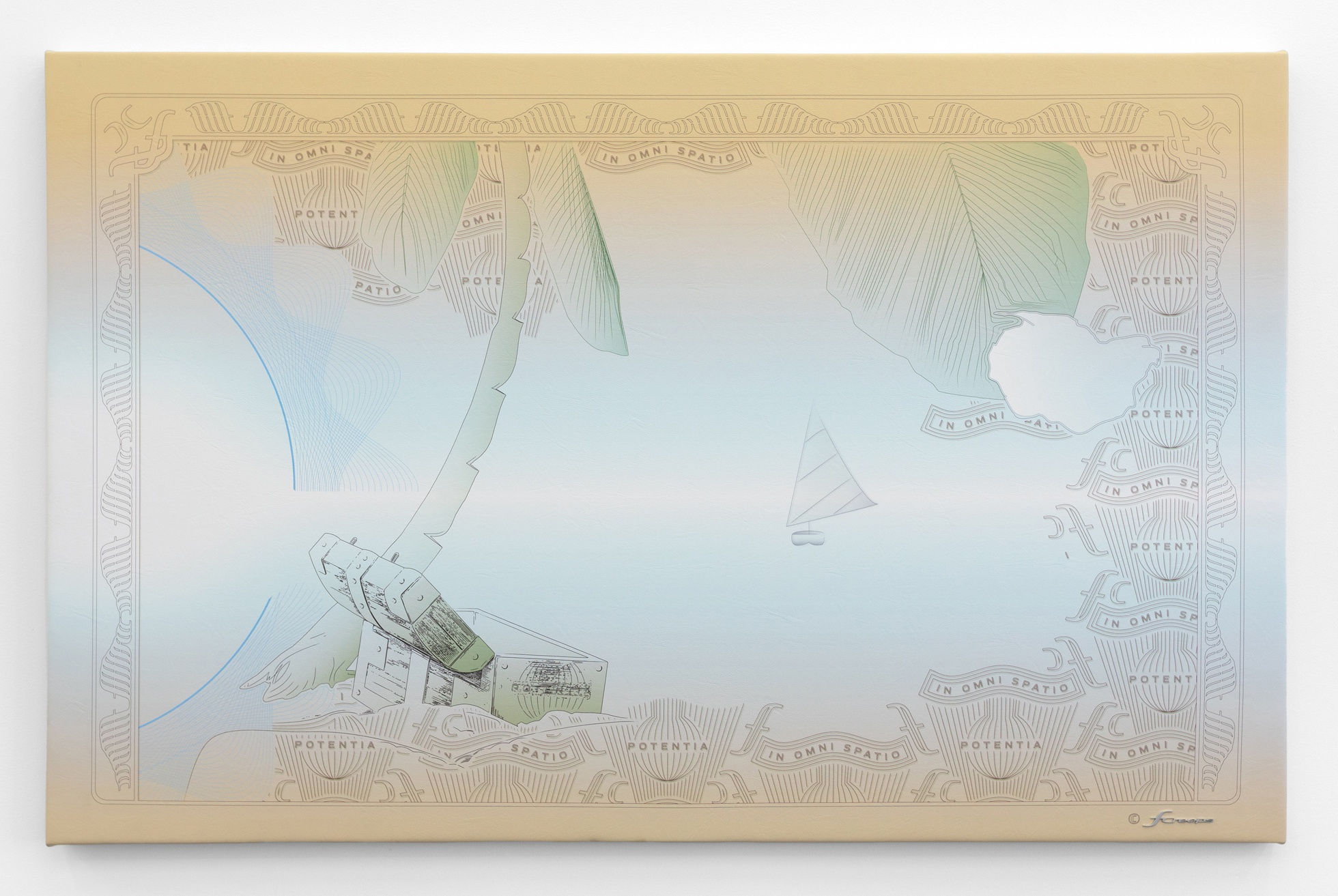 CRAIG MULHOLLAND E-Scape, 2025 Screenprint on leatherette and aluminium 89 x 140 x 4cm