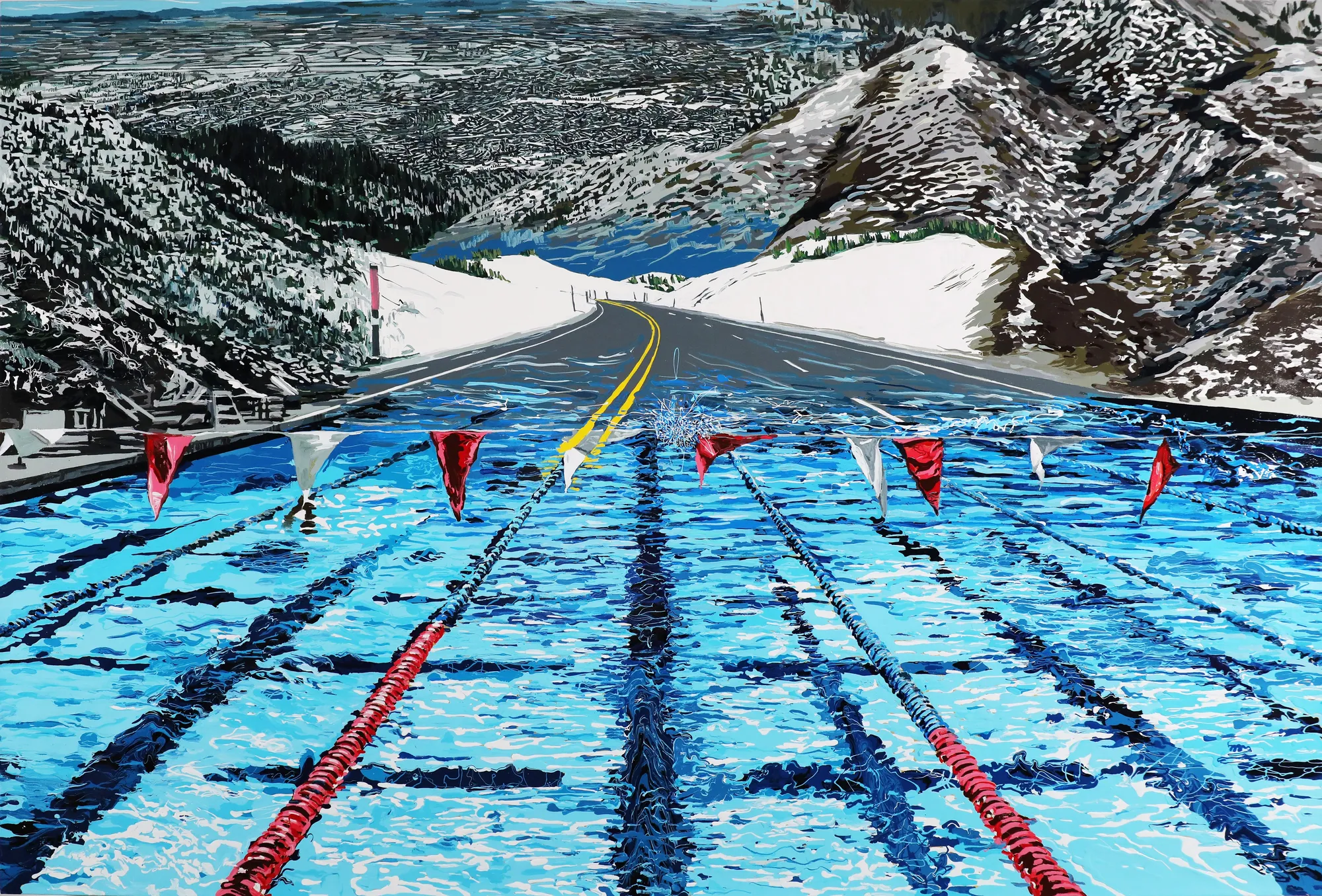 Yujin Kang Mountain with Pool 1 2020 enamel and acrylic on canvas 106.7 x 152.4cm