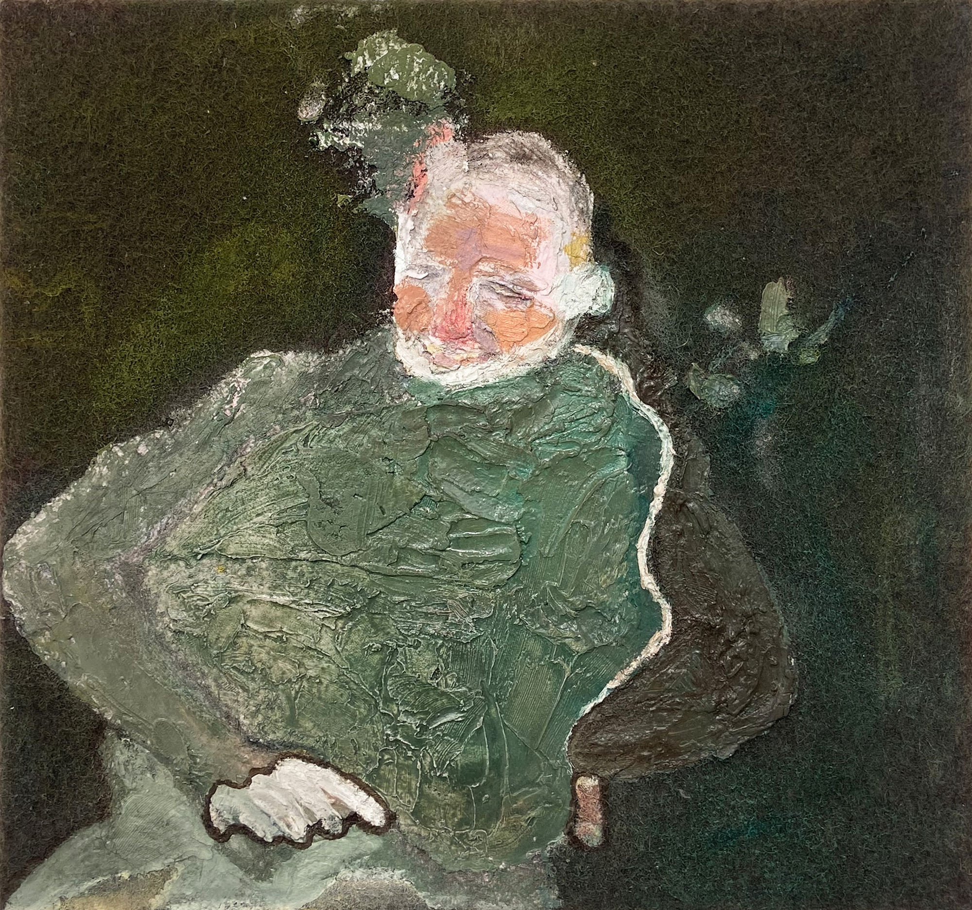 Giovanni Leonardo Bassan, UNDERNEATH THE SKIN OF THE FOREST, 2025 Plaster and oil on army blankets, 50 x 50 cm